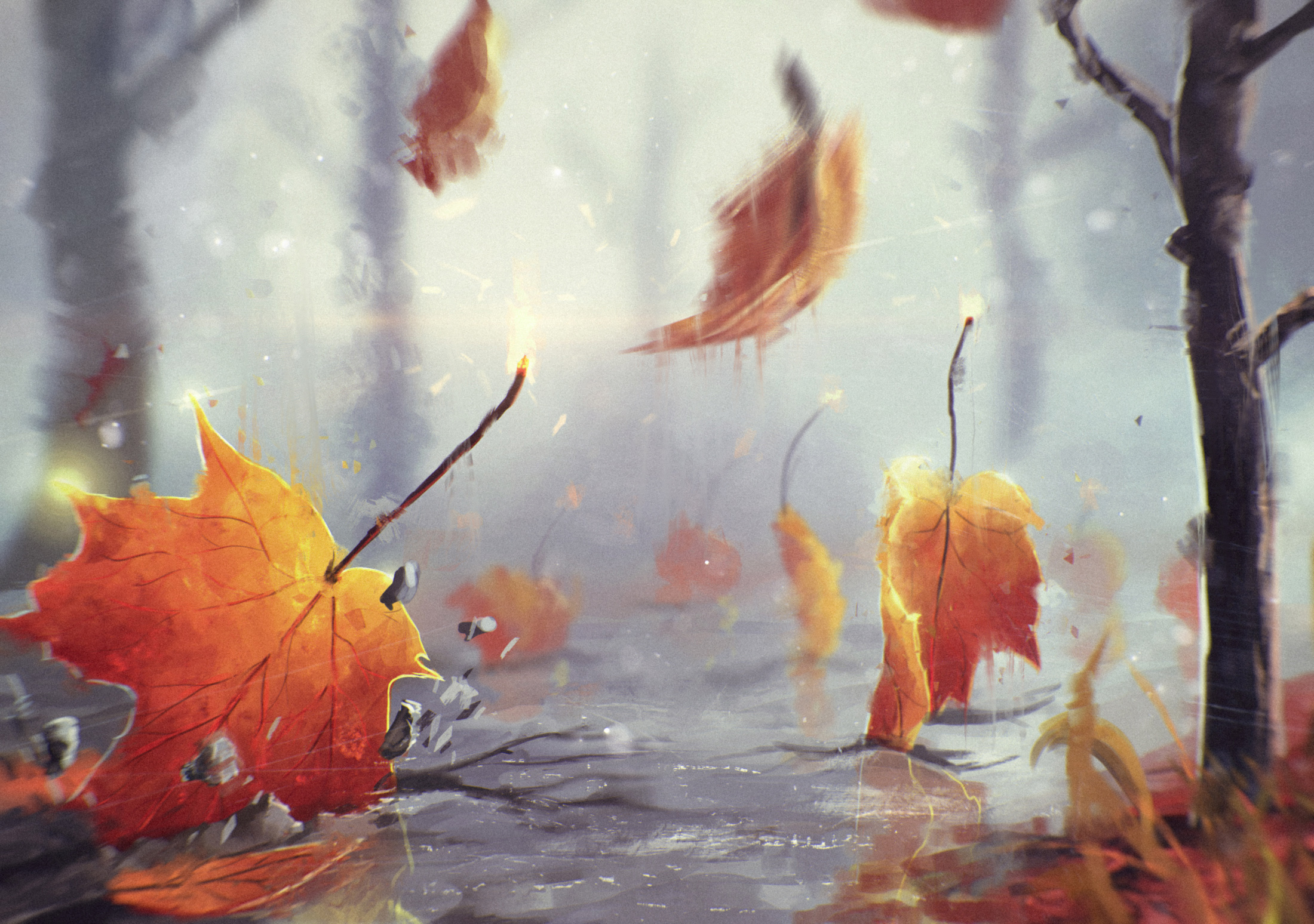 Осенние листья живопись