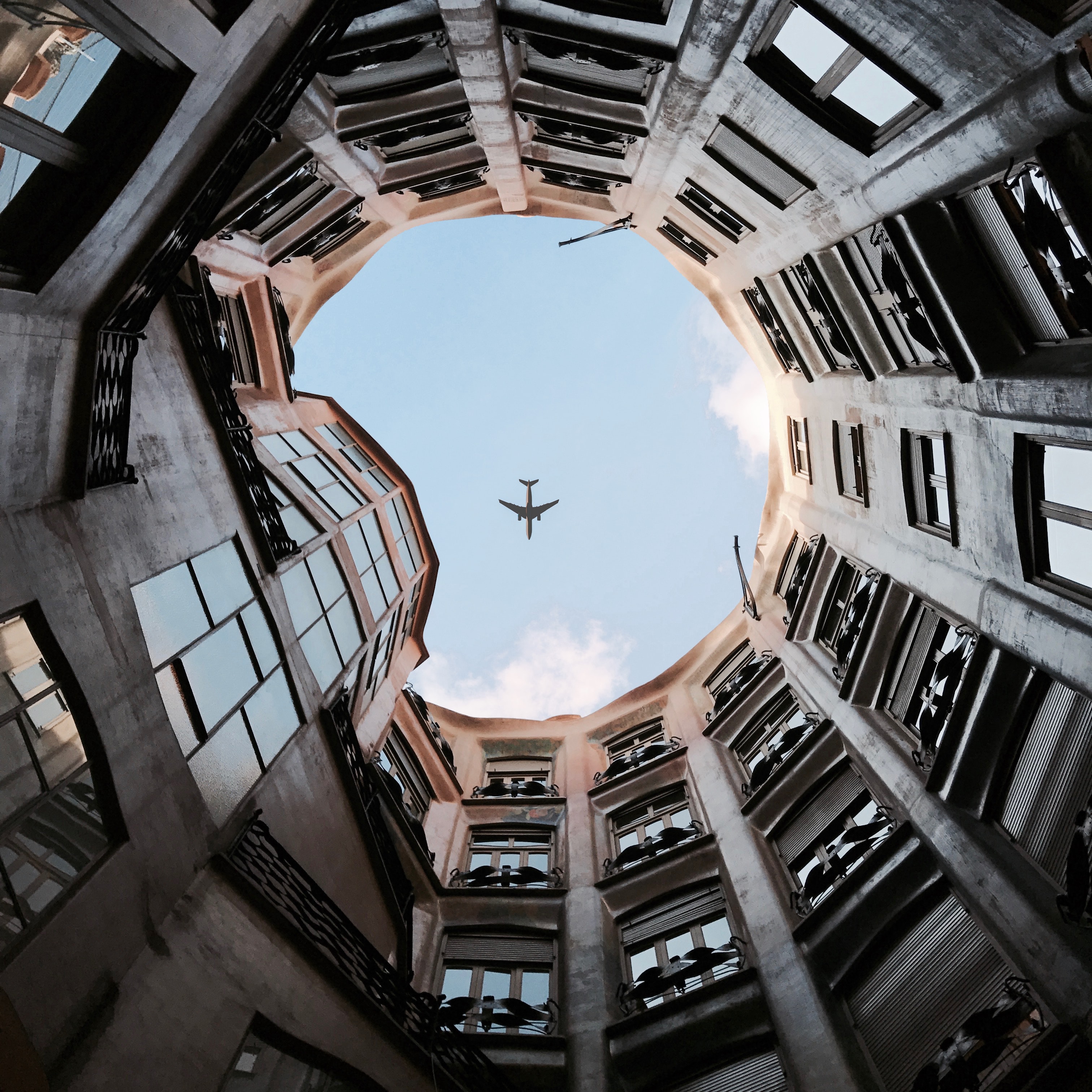Free HD miscellanea, plane, sky, building, miscellaneous, height, airplane, bottom view