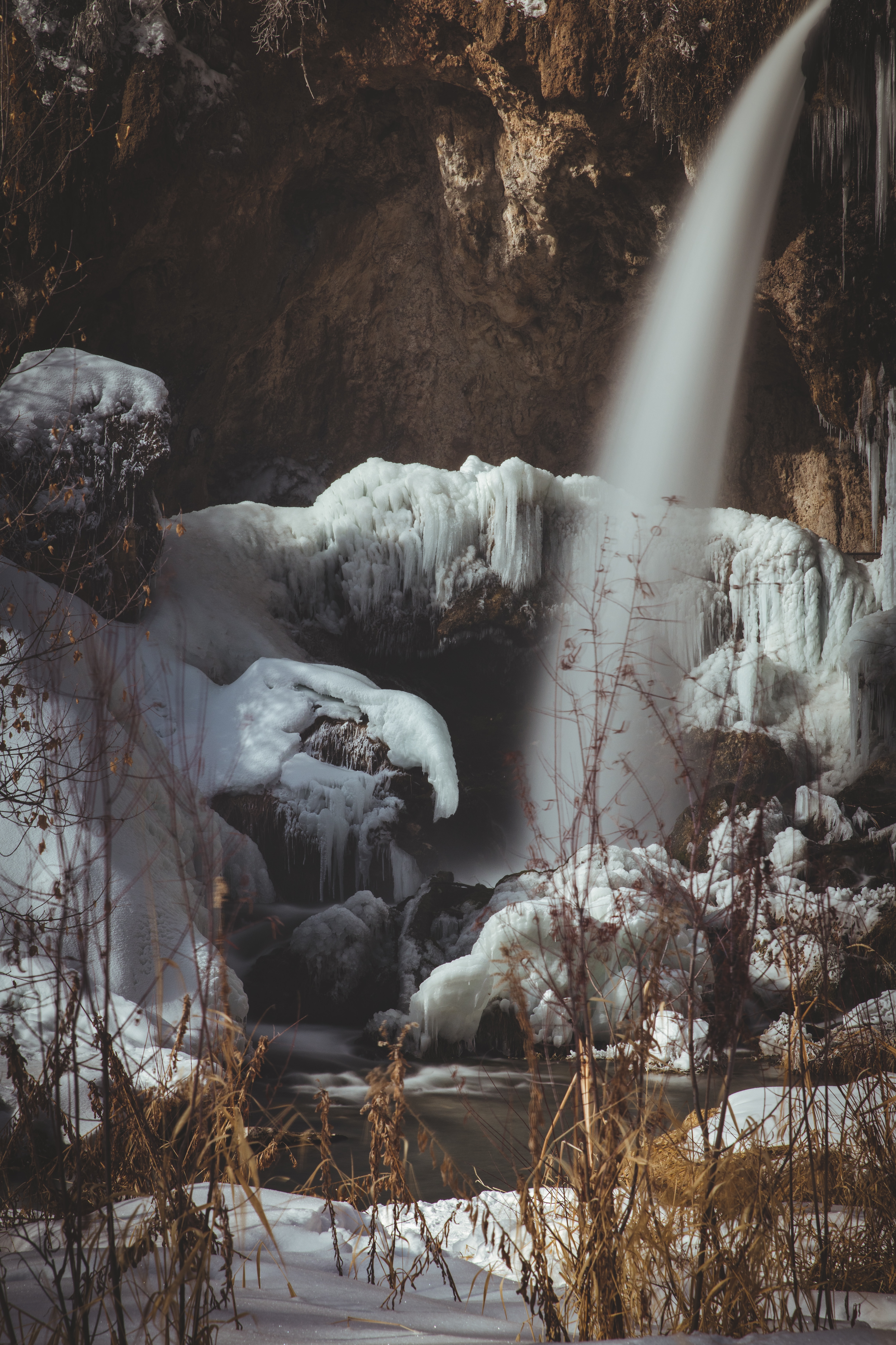 winter, ice, nature, rocks, waterfall, frost