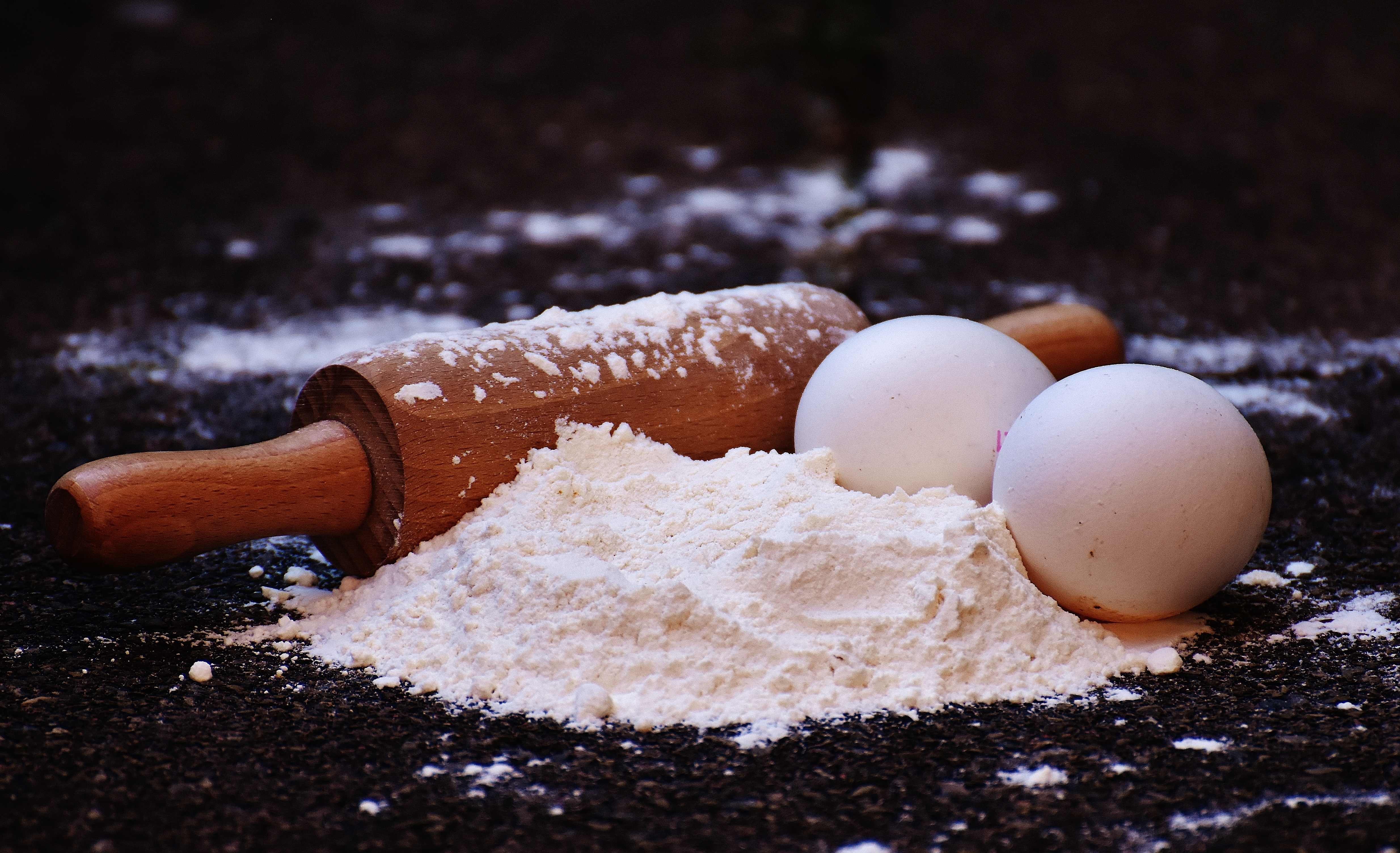 Download mobile wallpaper Rolling Pin, Eggs, Flour, Food, Baking, Bakery Products for free.