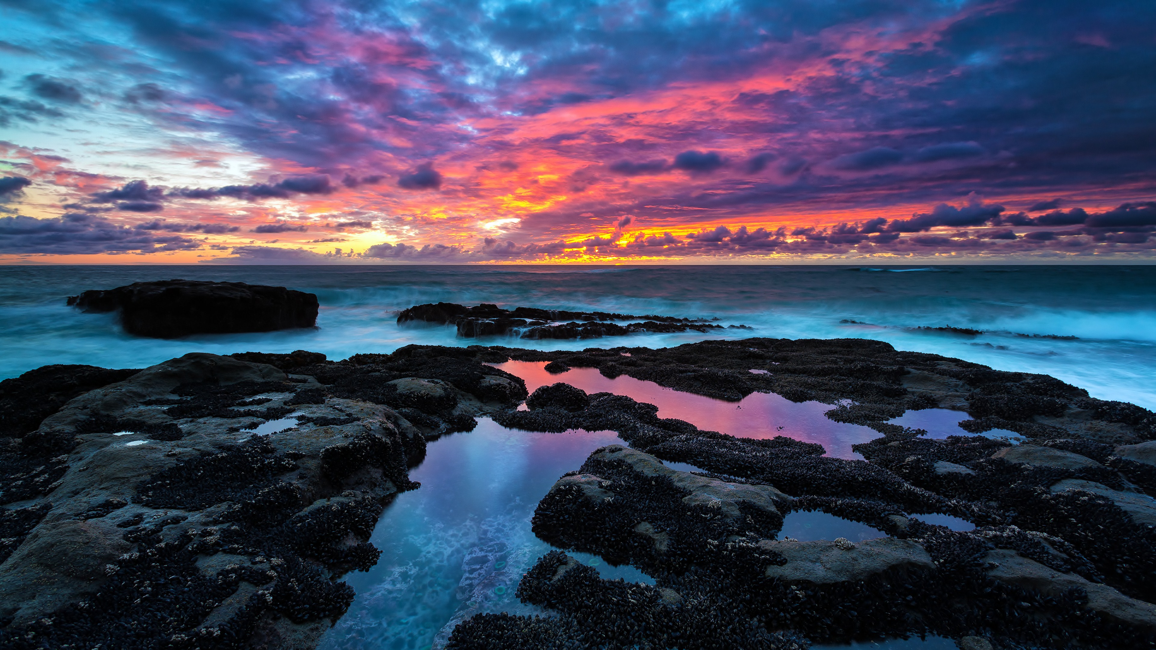 sea, cloud, sky, horizon, ocean, sunset, earth Smartphone Background