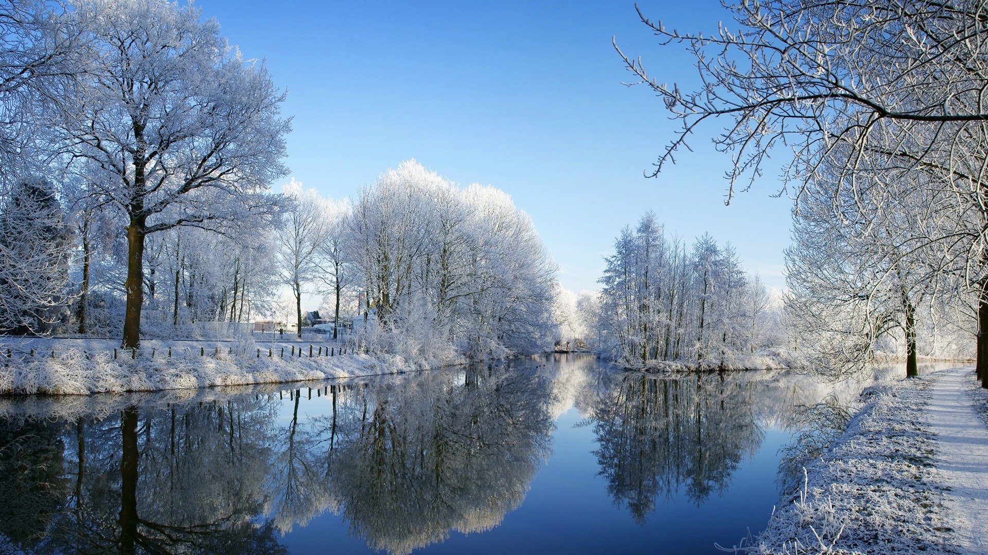 Скачать обои бесплатно Пейзаж, Река, Деревья, Зима картинка на рабочий стол ПК