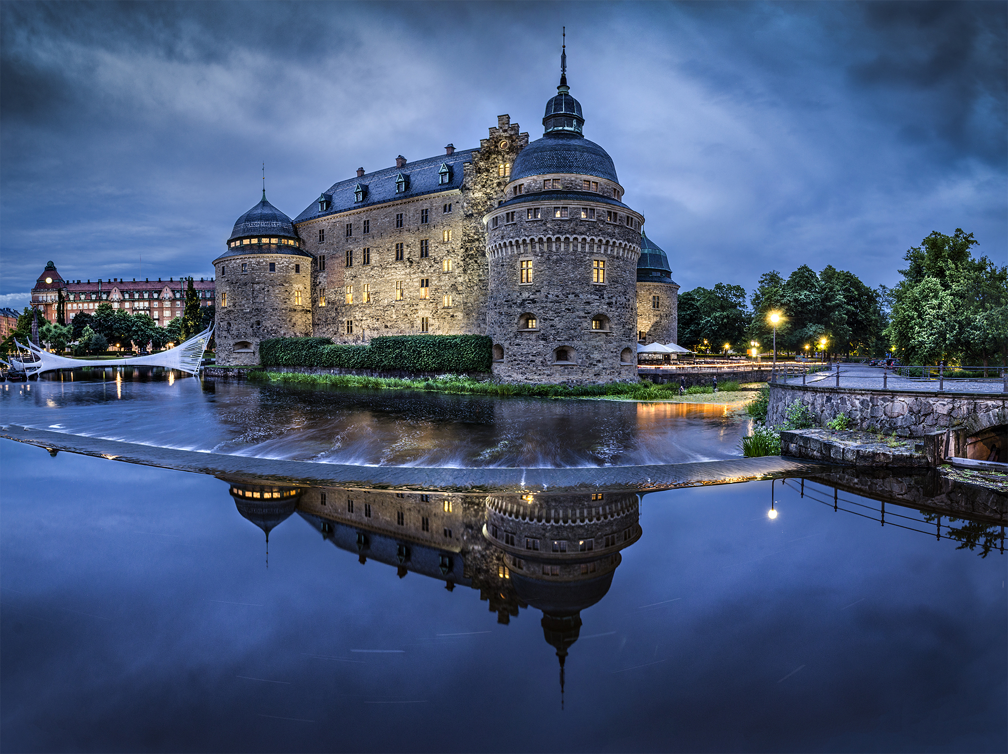 sweden, man made, orebro castle, castle, night, reflection, scenic, castles 1080p