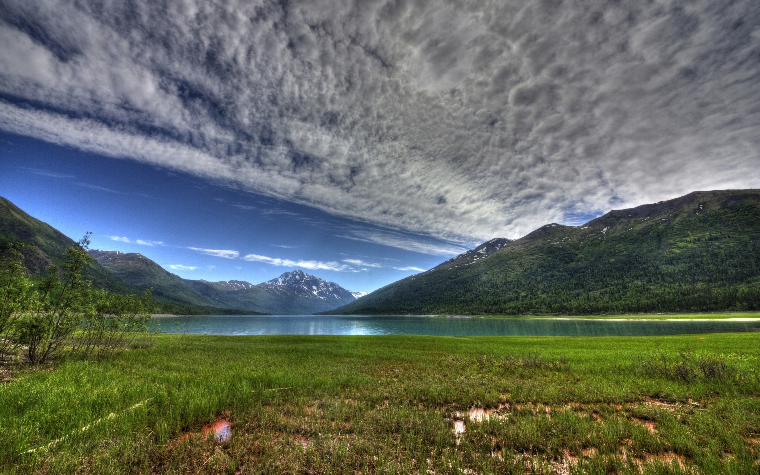 Handy-Wallpaper Alaska, Elutna See, Ekluthna See, Natur, Hdr, Sky, Mountains kostenlos herunterladen.