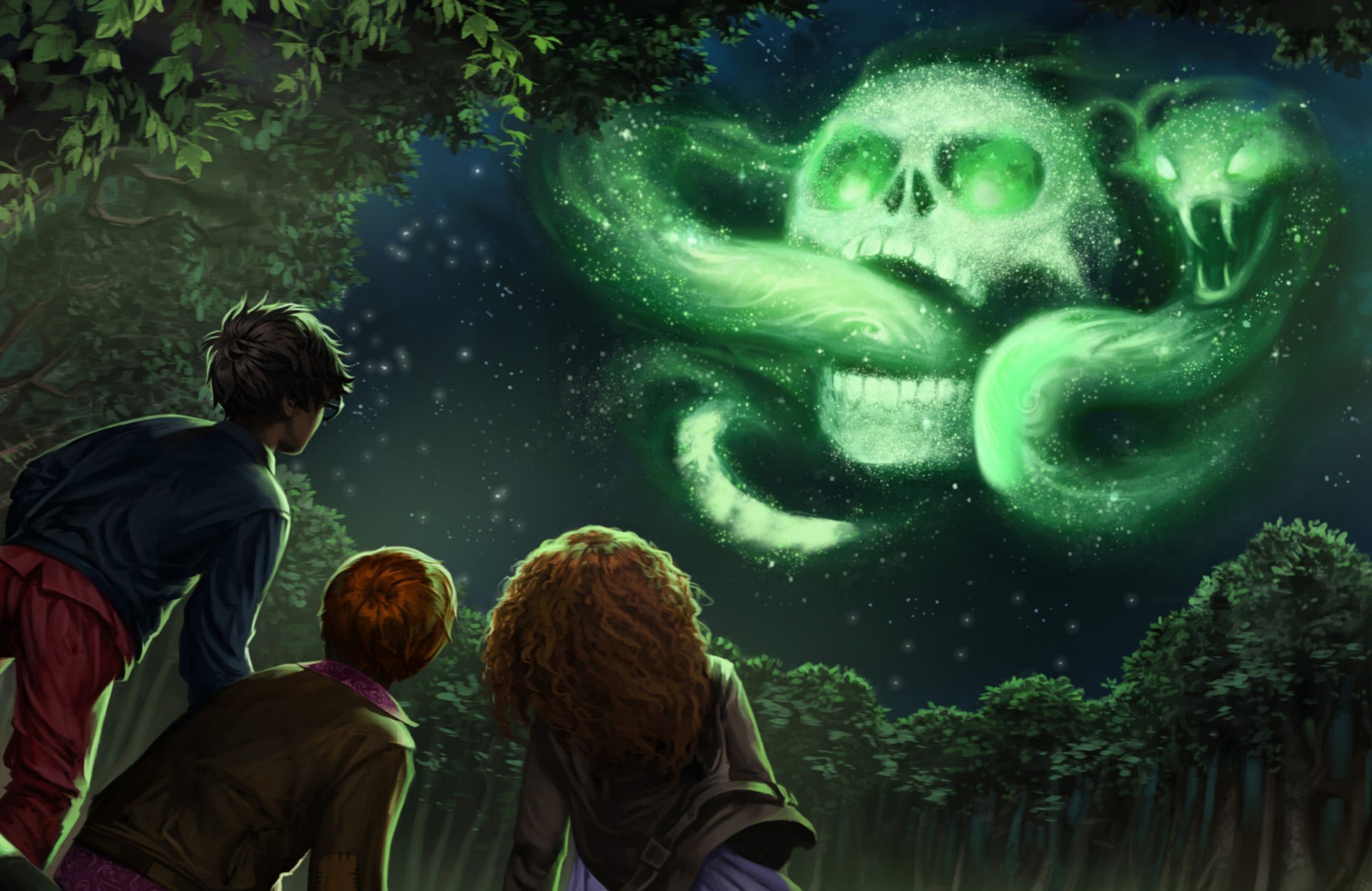 Download mobile wallpaper Sky, Night, Harry Potter, Snake, Skull, Movie, Hermione Granger, Harry Potter And The Goblet Of Fire, Ron Weasley for free.