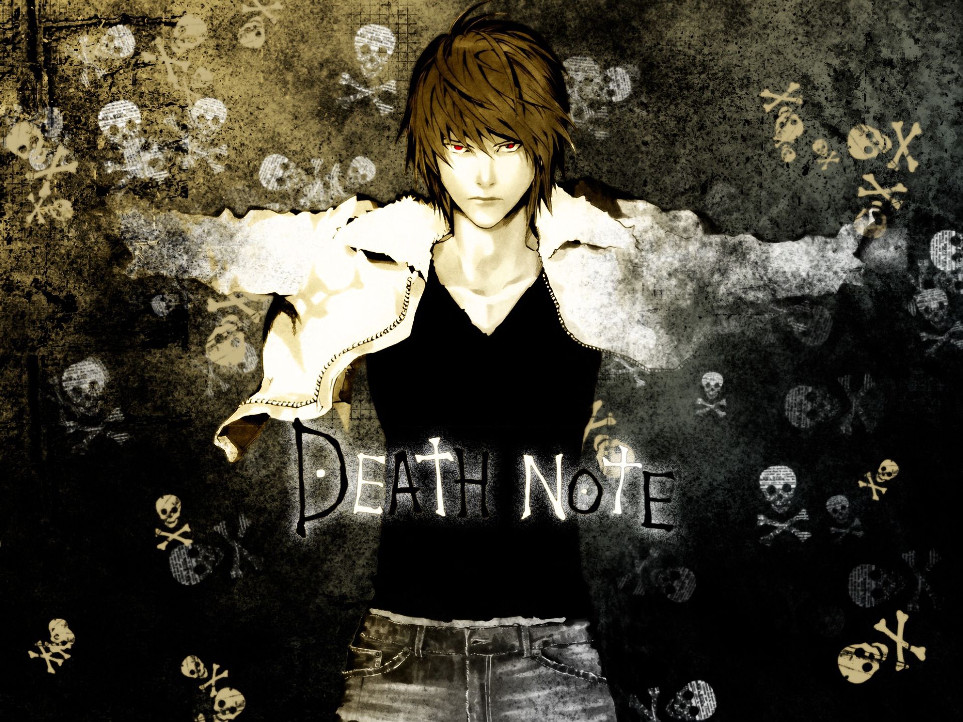 light yagami, anime, red eyes, death note, brown hair