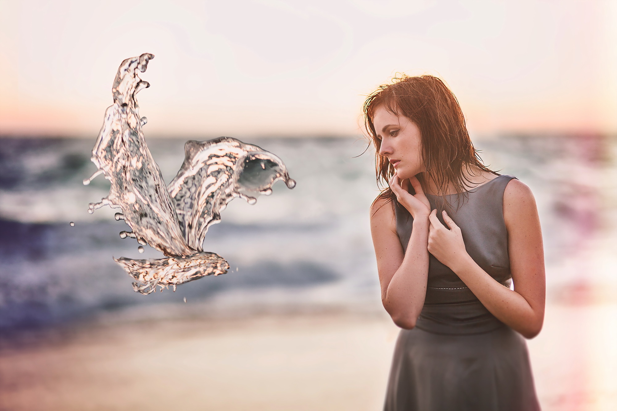 Download mobile wallpaper Water, Bird, Mood, Dress, Photography, Manipulation for free.