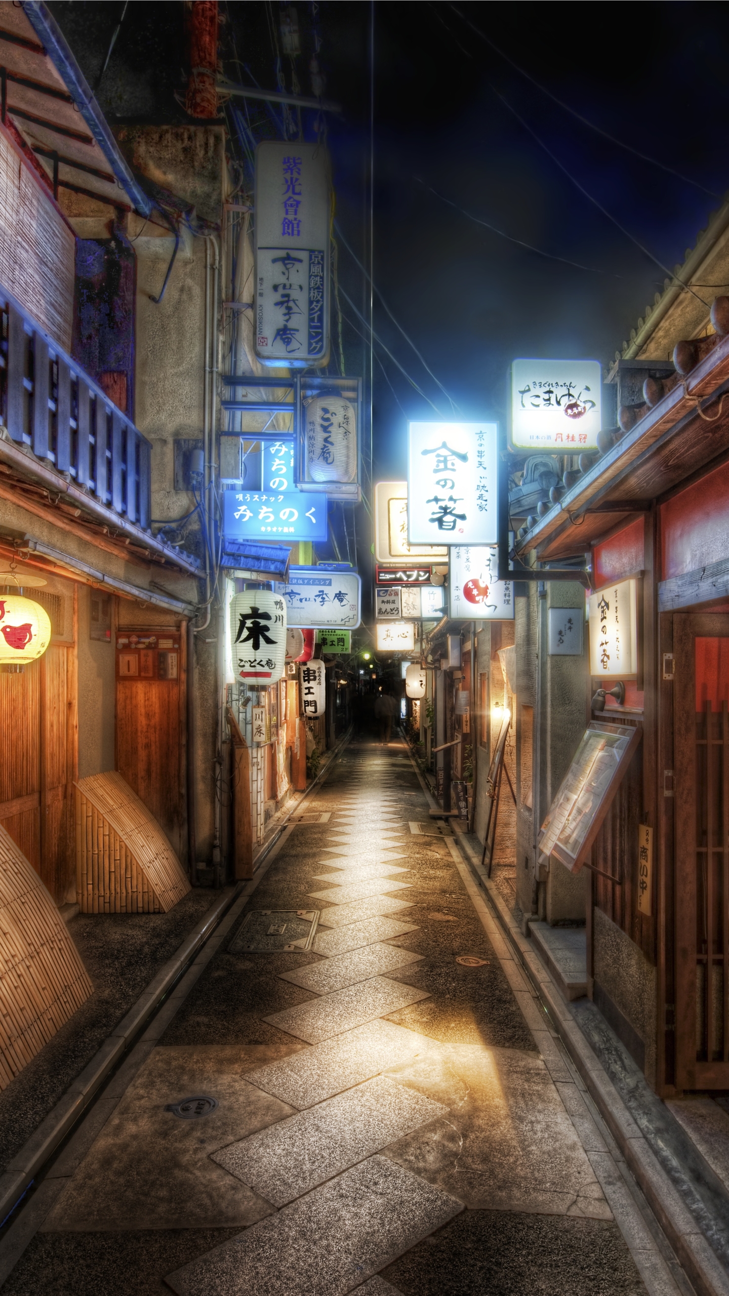 Download mobile wallpaper Cities, Night, Alley, Lantern, Japan, Kyoto, Man Made for free.
