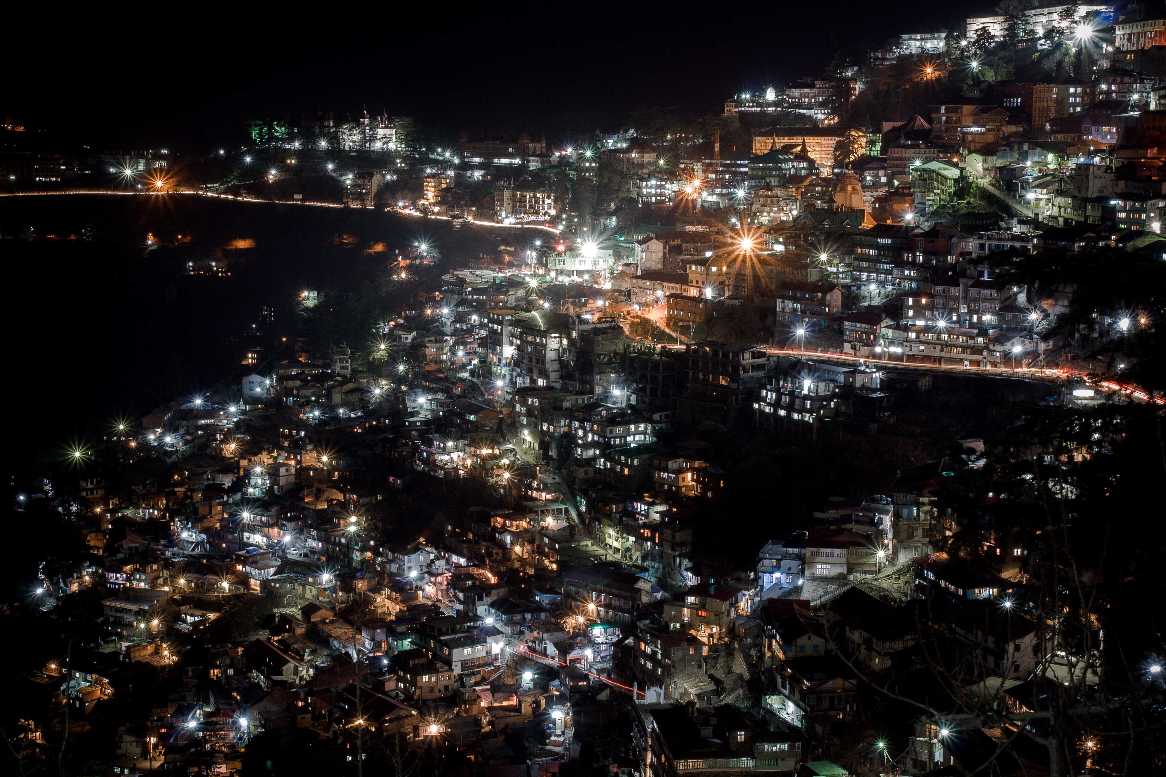 Full HD city lights, cities, night, city, india, shimla manali
