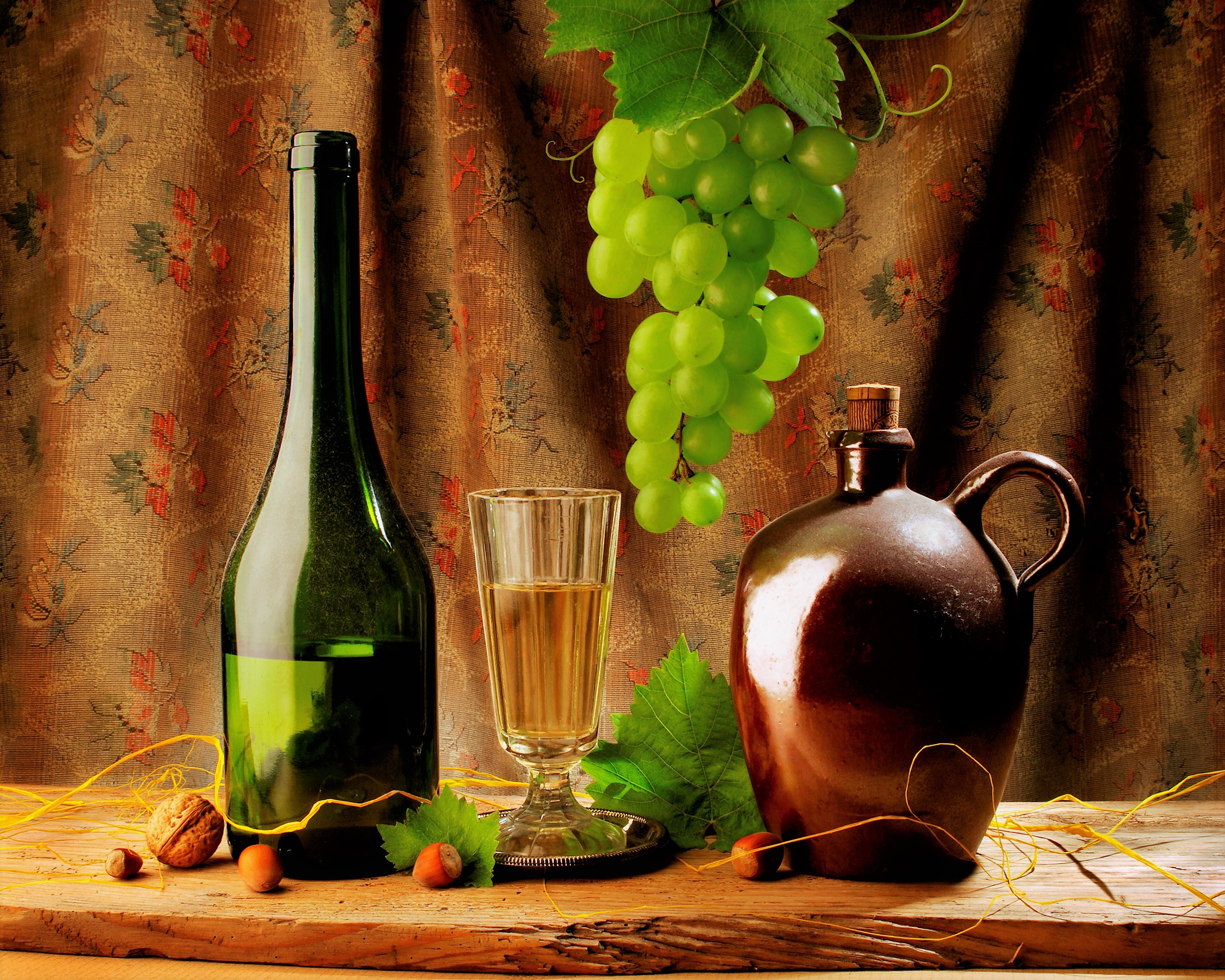 wine, photography, still life, grapes, green, jug, leaf
