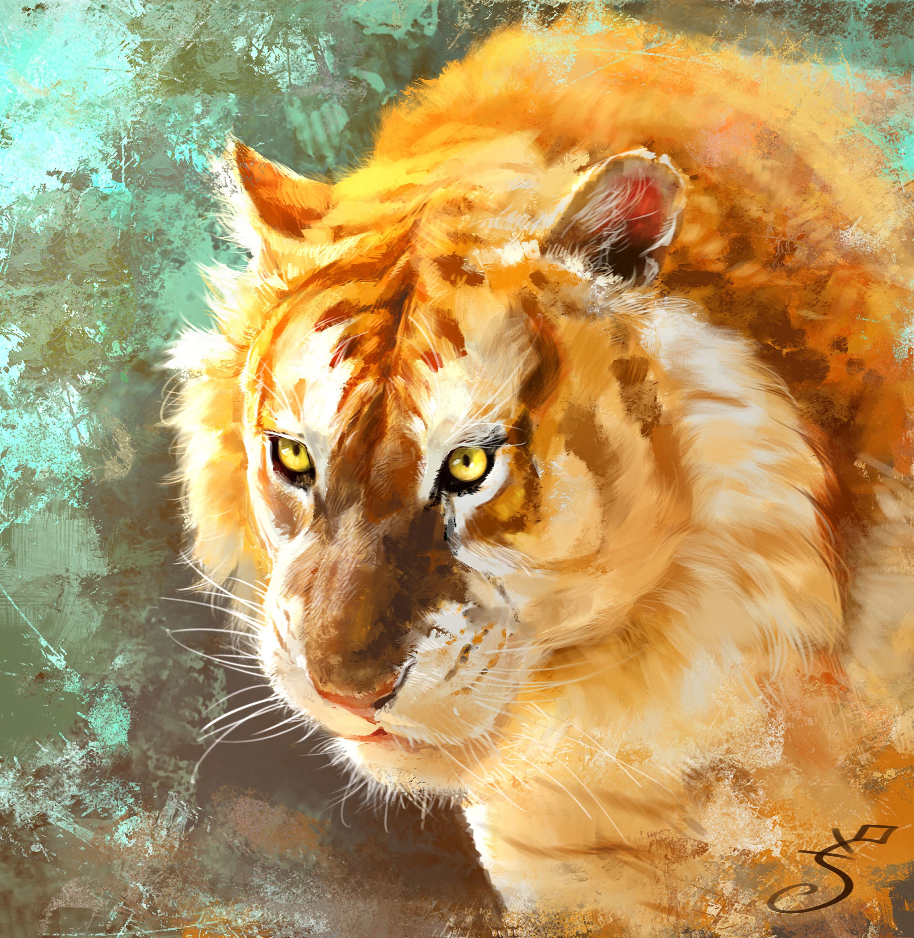 Download mobile wallpaper Muzzle, Predator, Big Cat, Tiger, Art for free.