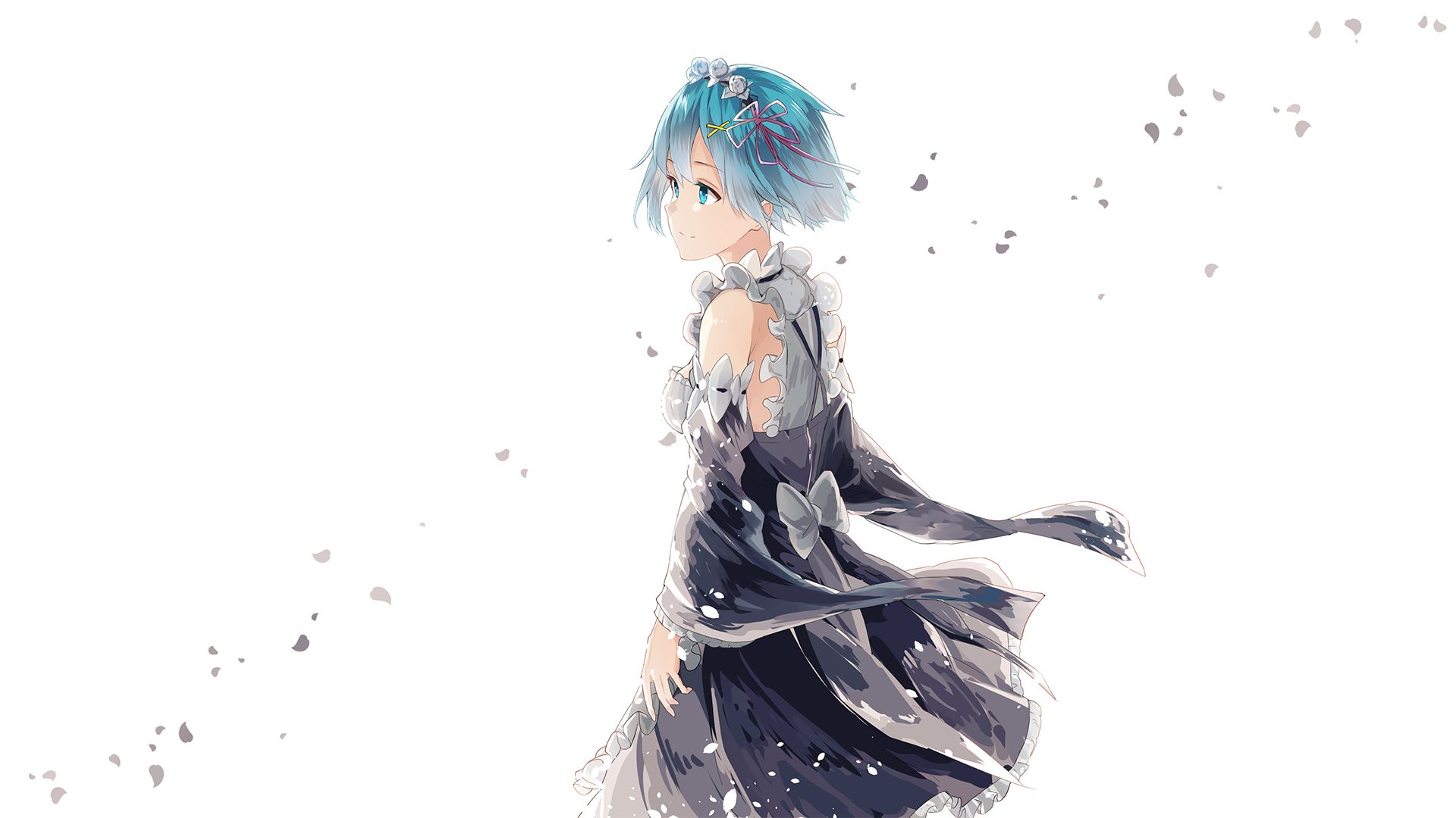 wallpapers anime, re:zero starting life in another world, blue eyes, blue hair, bow (clothing), headdress, rem (re:zero), short hair