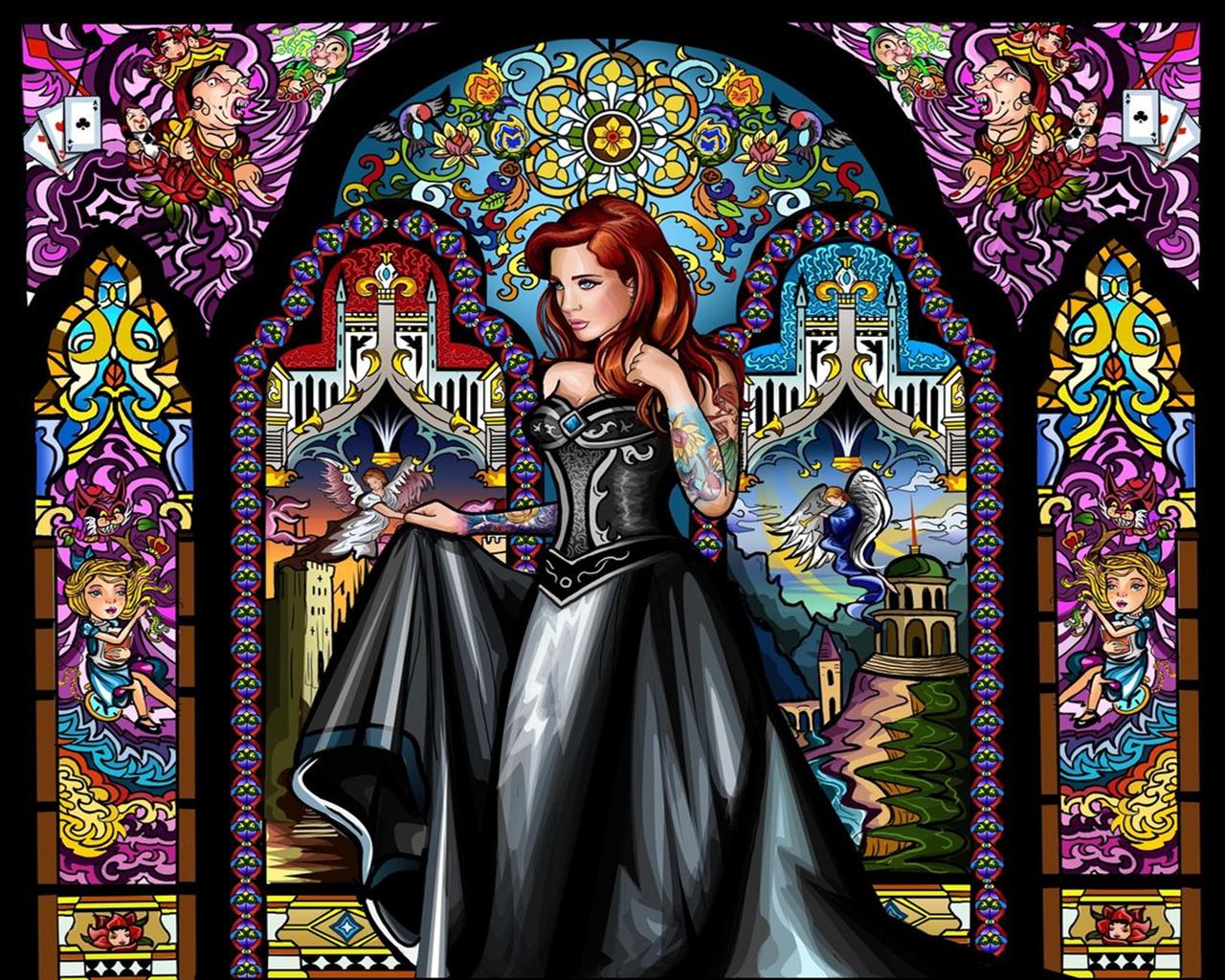 fantasy, women, alice (alice in wonderland), stained glass cellphone