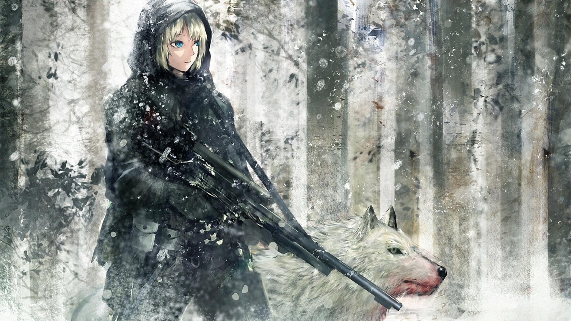 Download mobile wallpaper Snow, Winter, Weapon, Anime for free.
