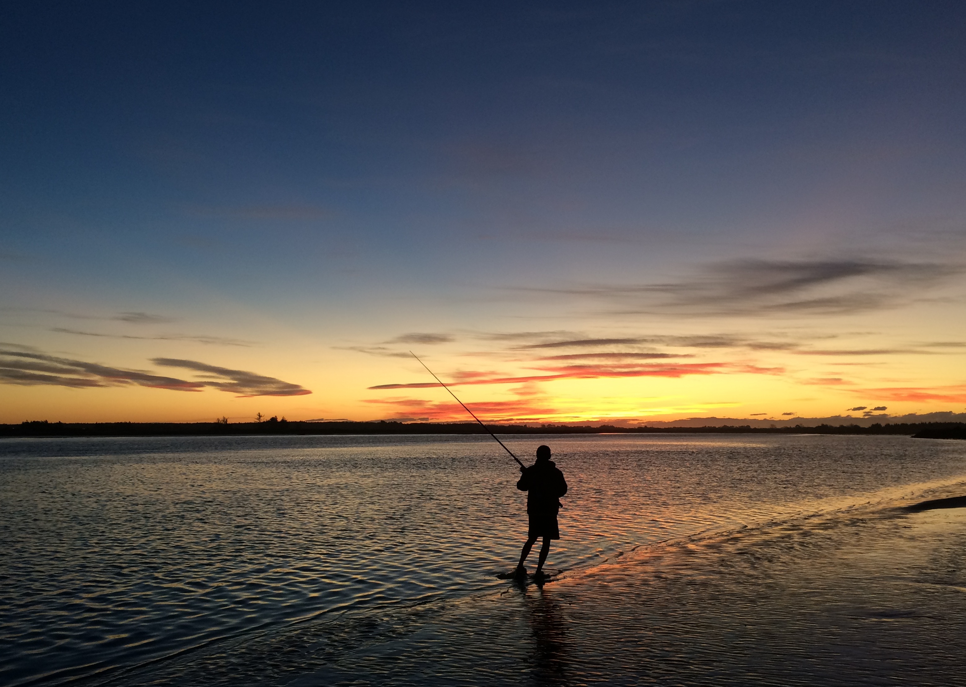 fisherman, fishing, sports, river, silhouette, sunset 4K