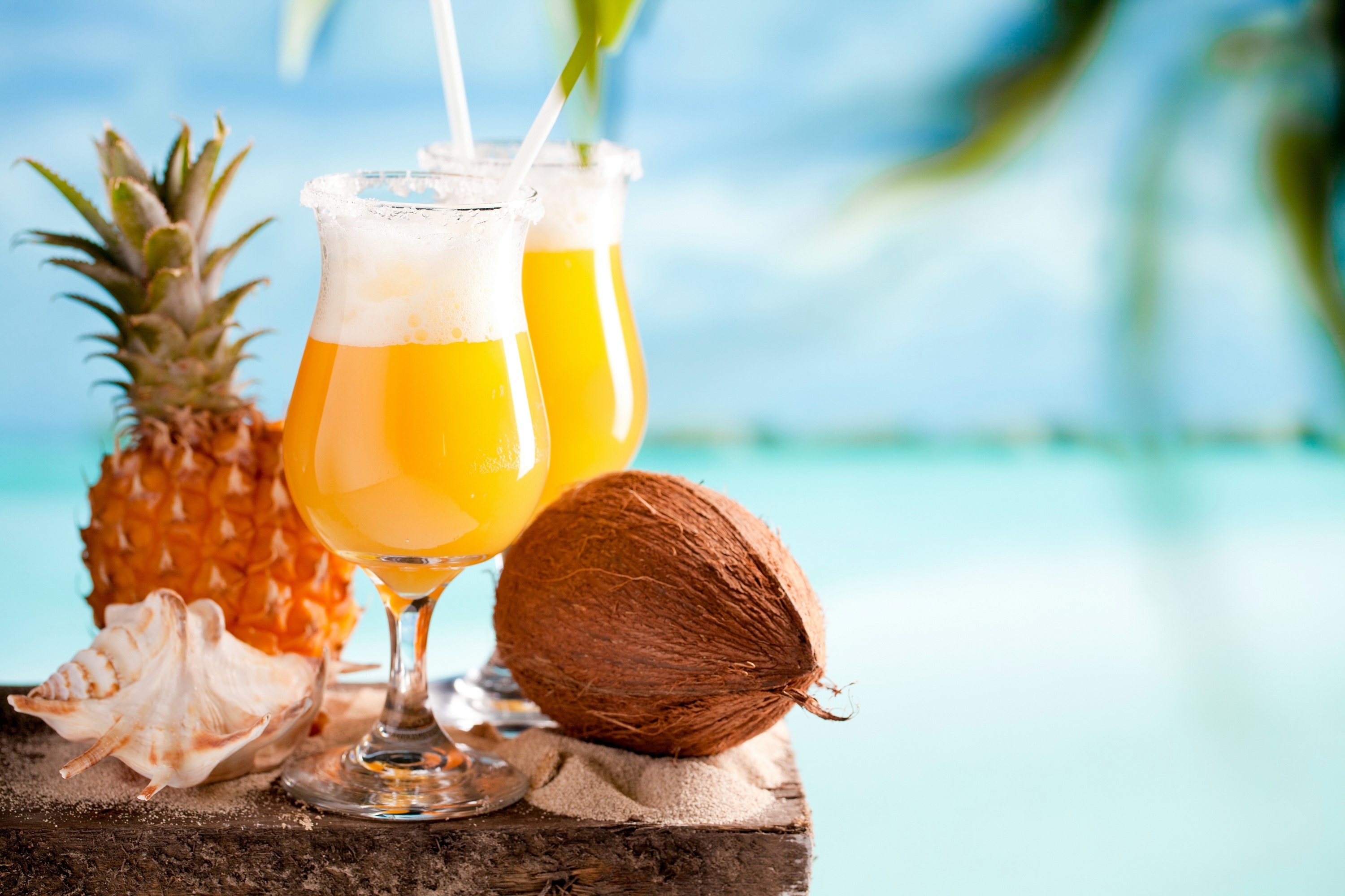 pineapple, food, cocktail, coconut, drink, glass, summer mobile wallpaper