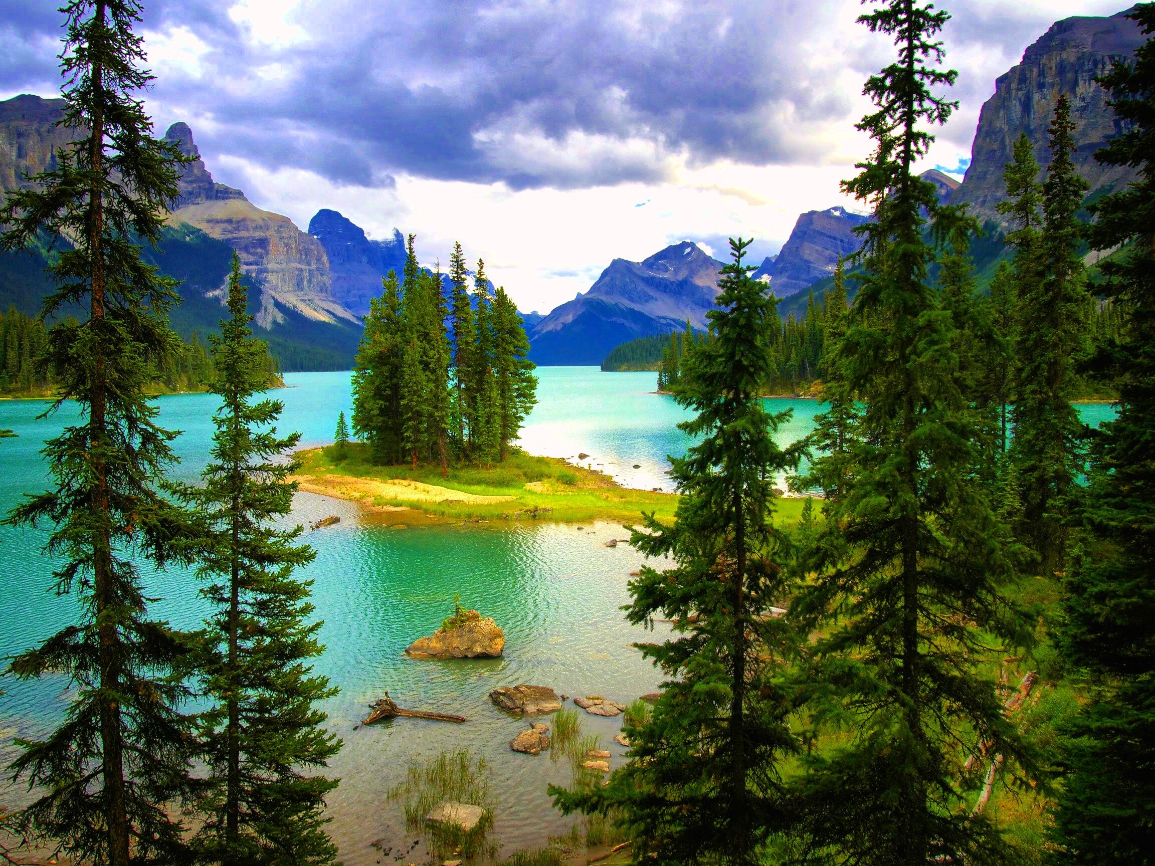 earth, lake, islet, mountain, pine, lakes High Definition image