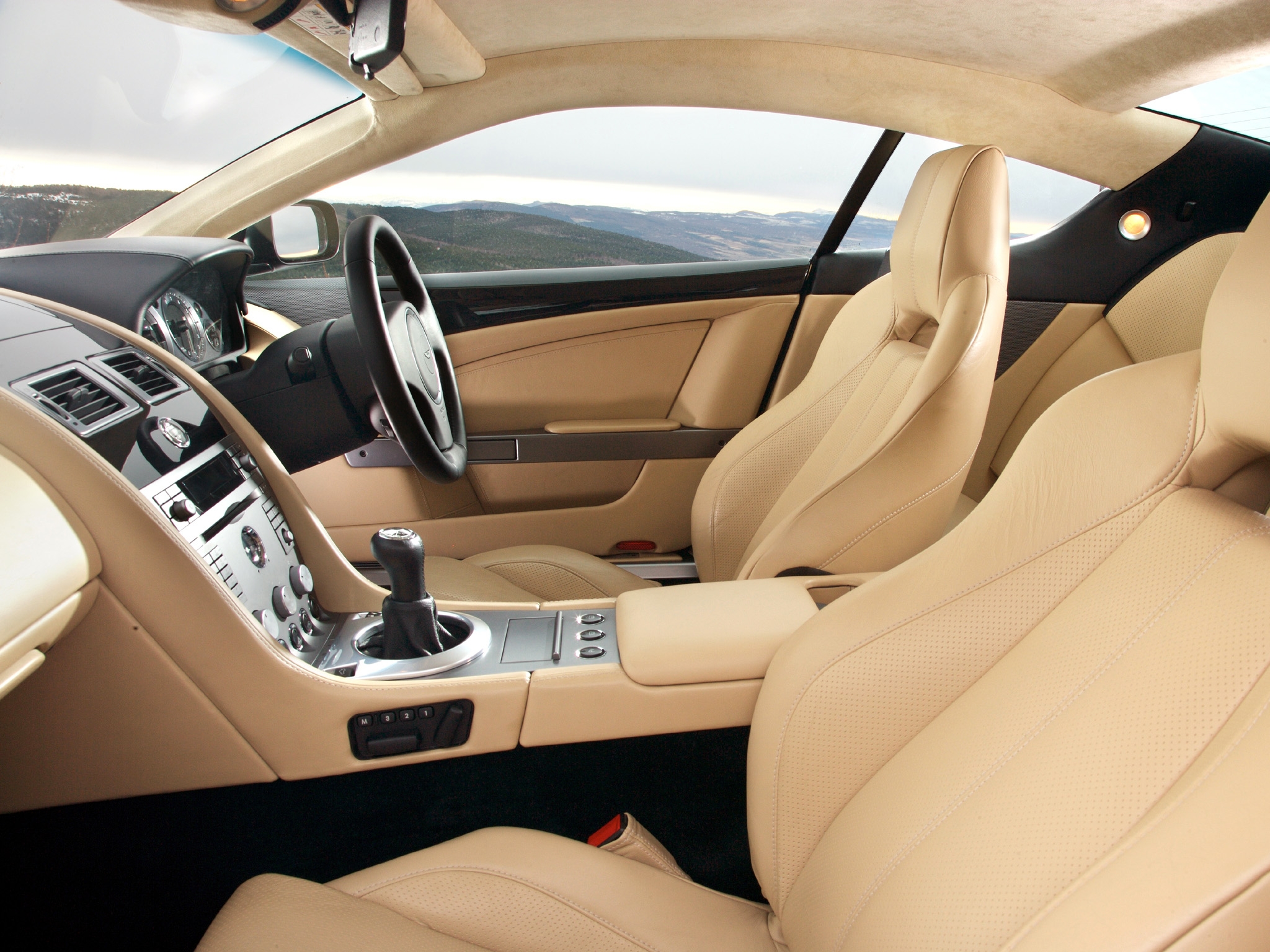 salon, interior, aston martin, cars, steering wheel, rudder, speedometer, db9, 2006, beige Free Stock Photo