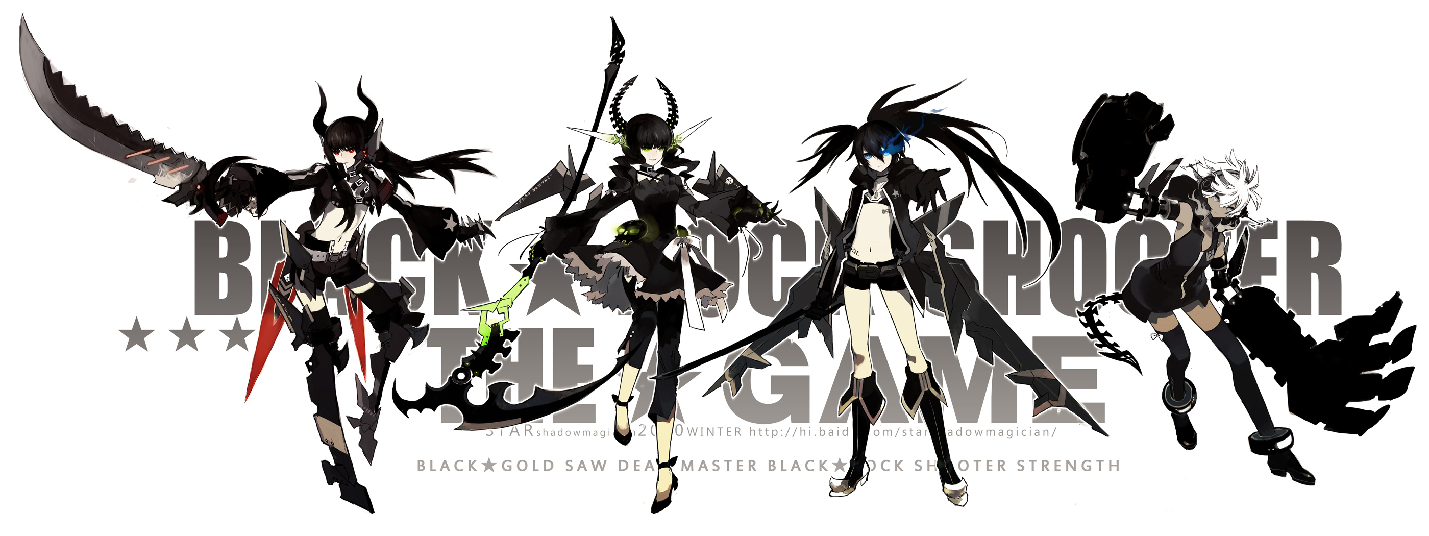 anime, black rock shooter, black gold saw, dead master (black rock shooter), strength (black rock shooter) High Definition image