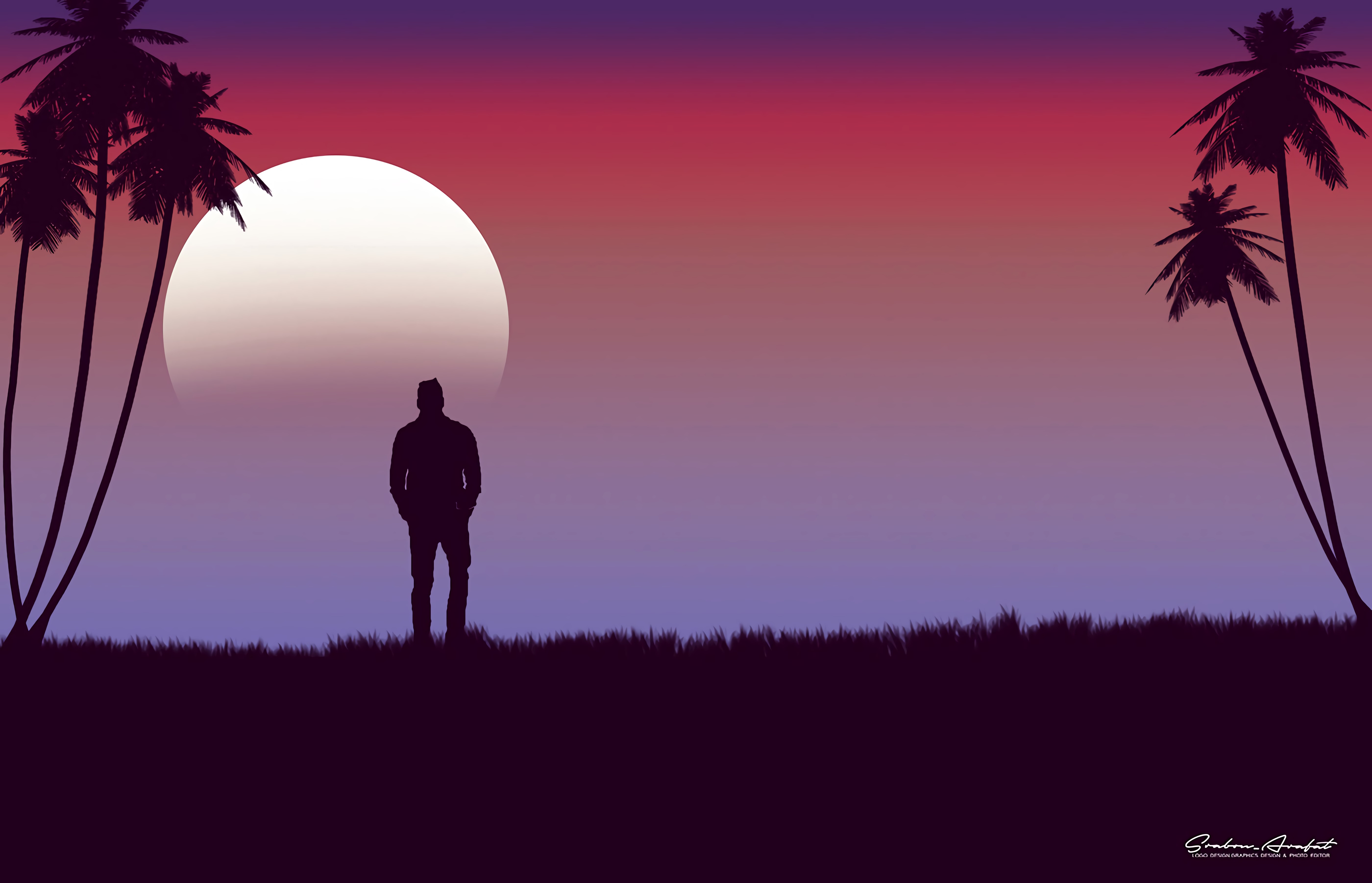 1920x1080 Background alone, lonely, moon, vector, palm, loneliness