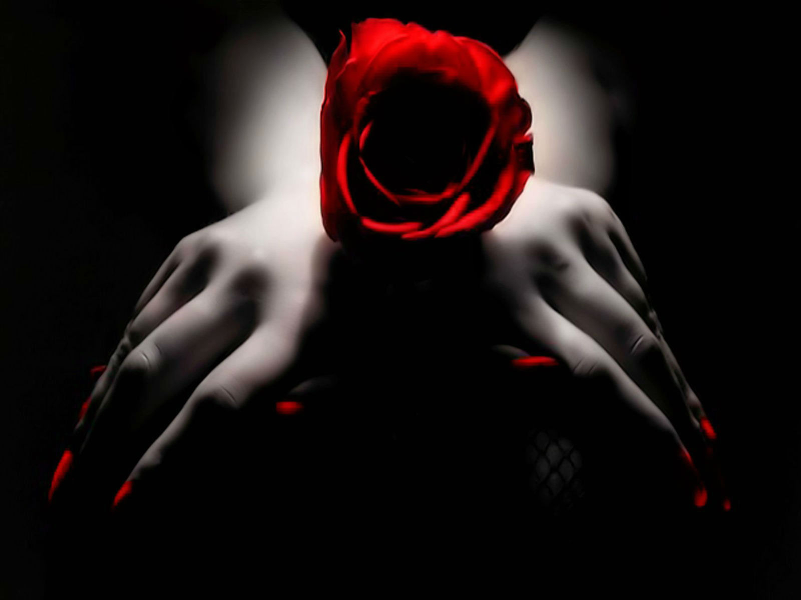 women, gothic, finger, hand, red flower