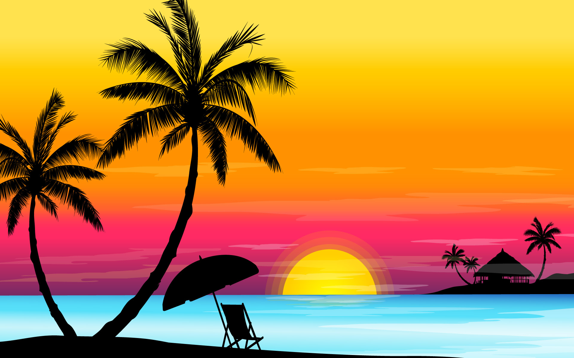Закат с пальмами рисунок