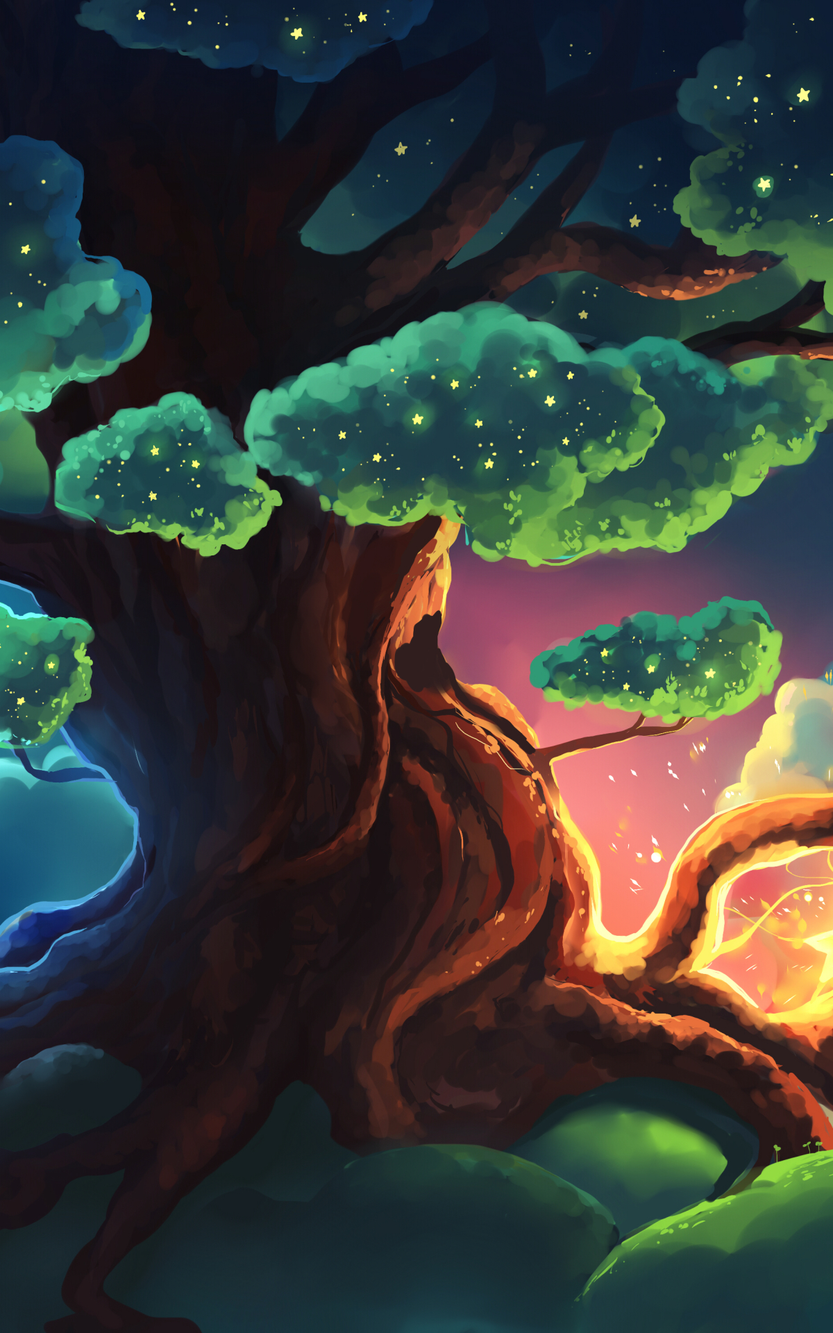 roots, artistic, tree, painting, stars Aesthetic wallpaper