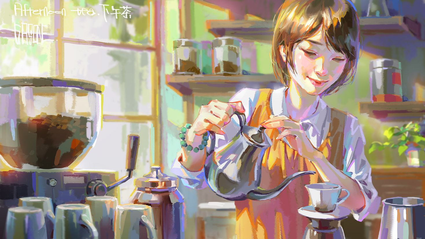 Девушка наливает чай