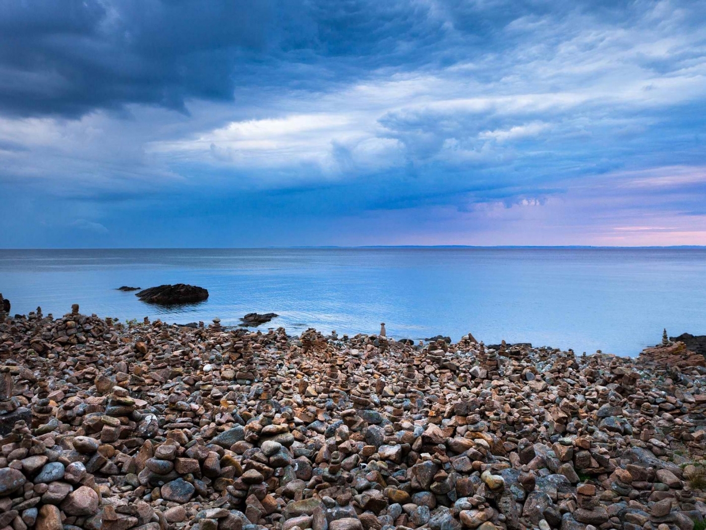 Download mobile wallpaper Clouds, Sea, Landscape, Pebble, Beach for free.