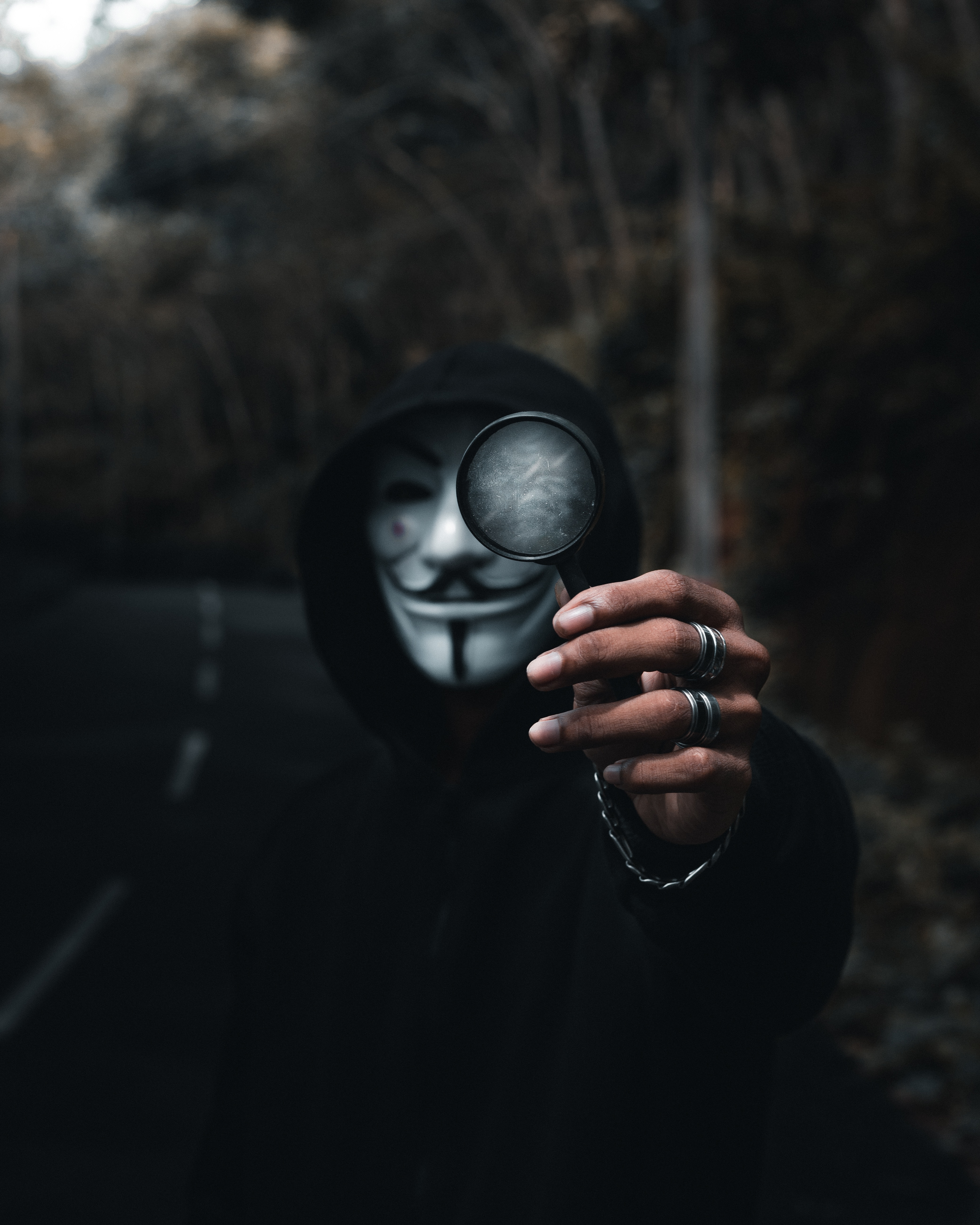 anonymous, person, mask, magnifier, hand, miscellanea, miscellaneous, human for android
