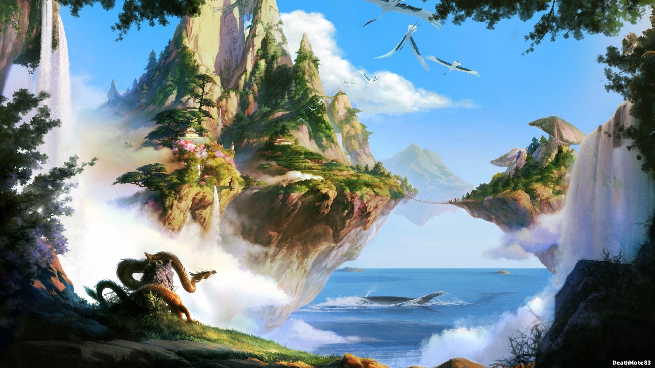 fantasy, dragon, landscape, oriental Smartphone Background