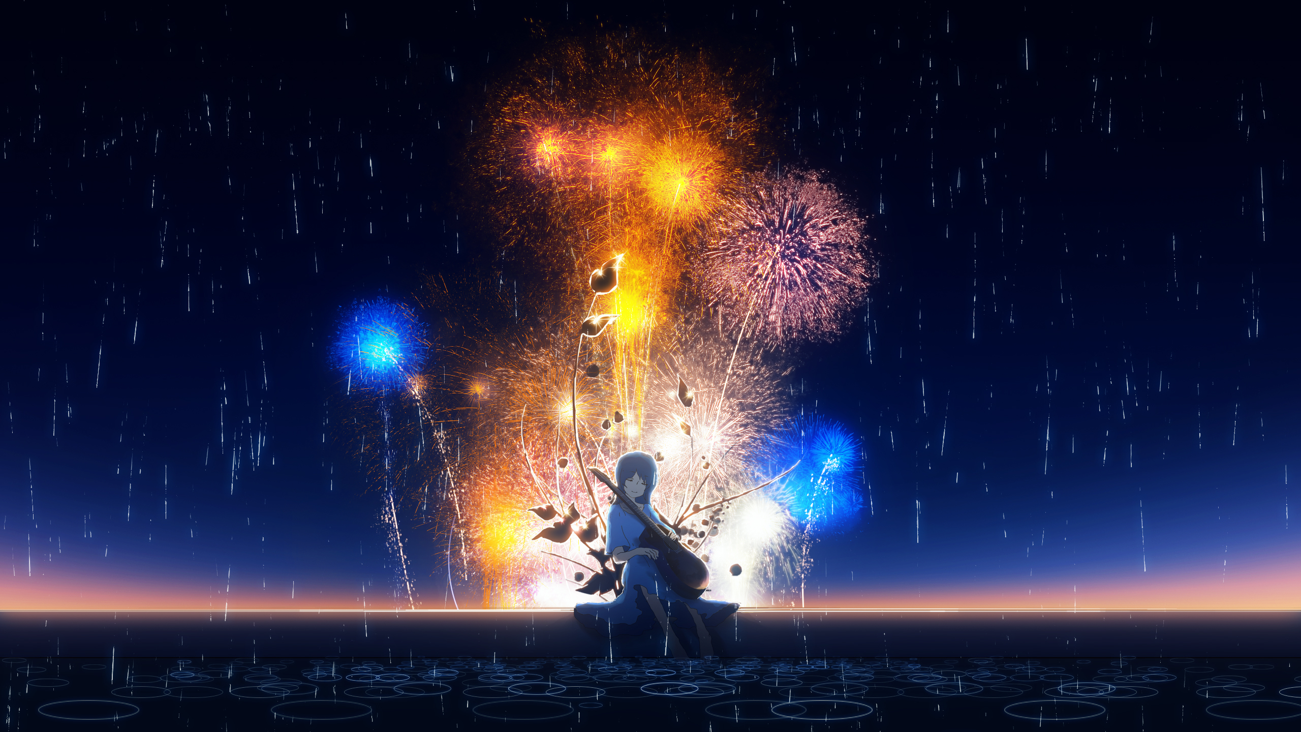 An Anime Couples of Lovers Seeing the Fireworks on a Rooftop, Anime Style,  Colorful, Wallpaper, T-shirt Art, Design Stock Image - Image of couples,  lovers: 294712319