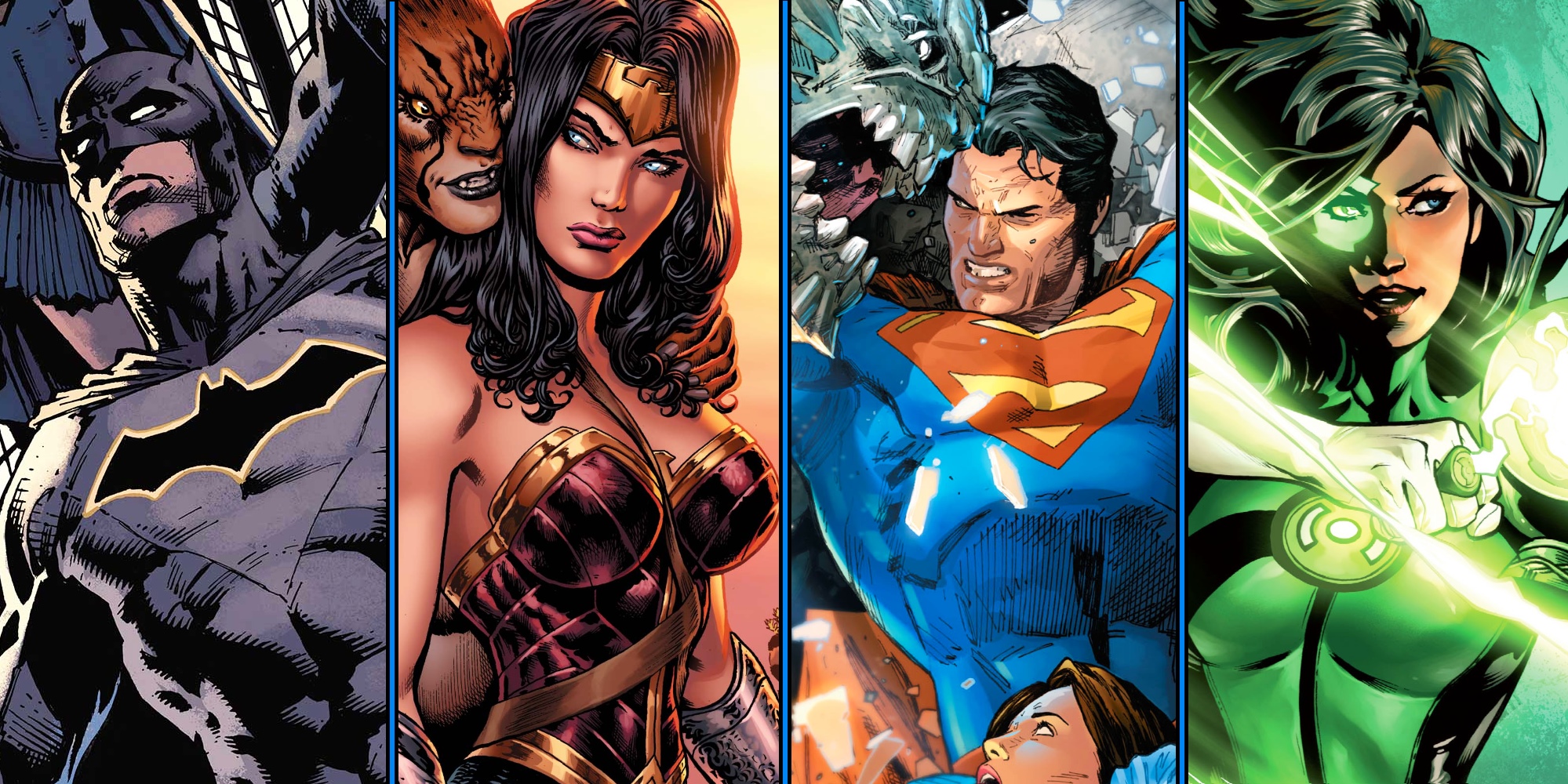 comics, dc comics, batman, cheetah (dc comics), doomsday (dc comics), green lantern, jessica cruz (green lantern), superman, wonder woman