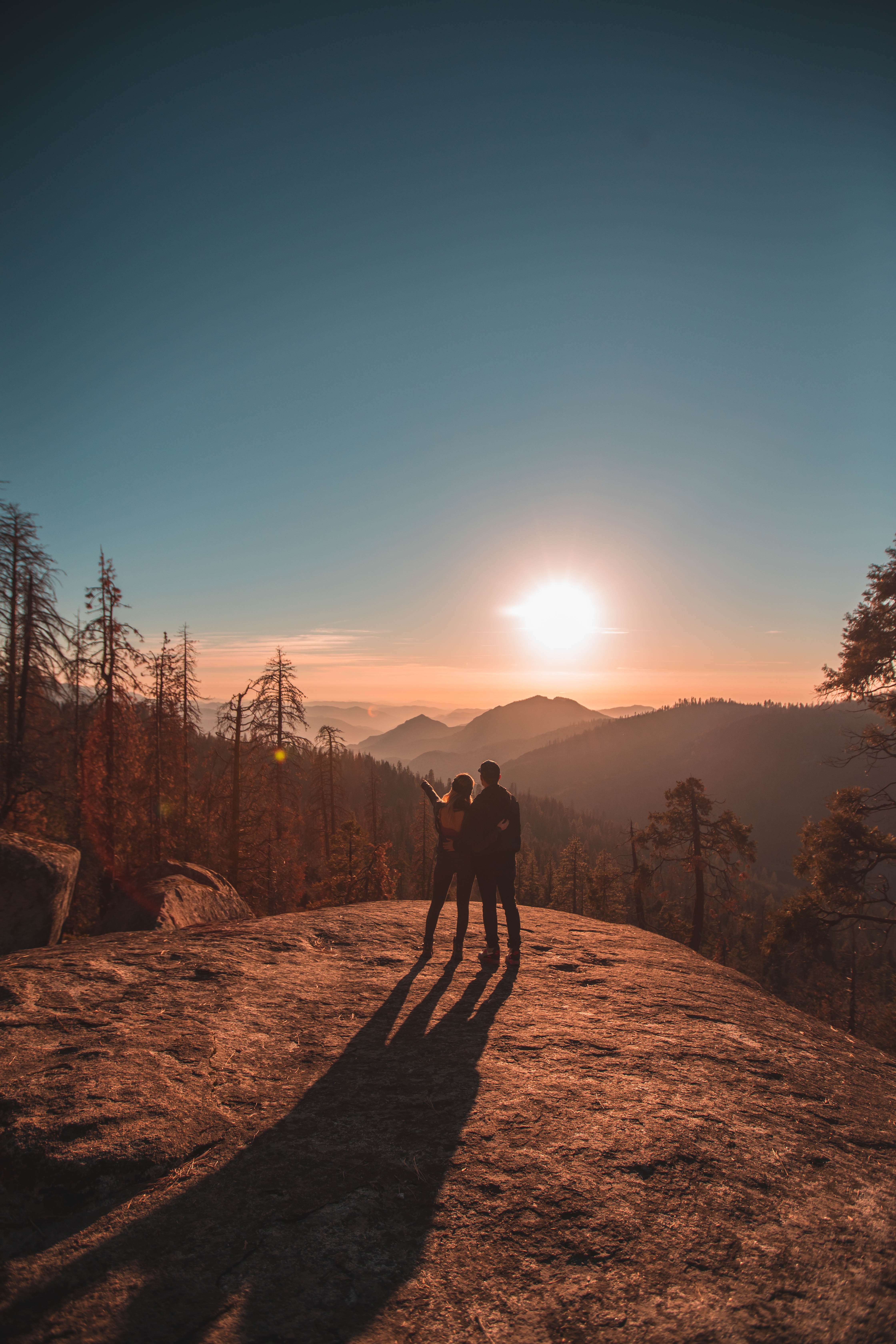 mountains, pair, love, couple, sunset, usa, journey, united states, national park, sequoia Full HD