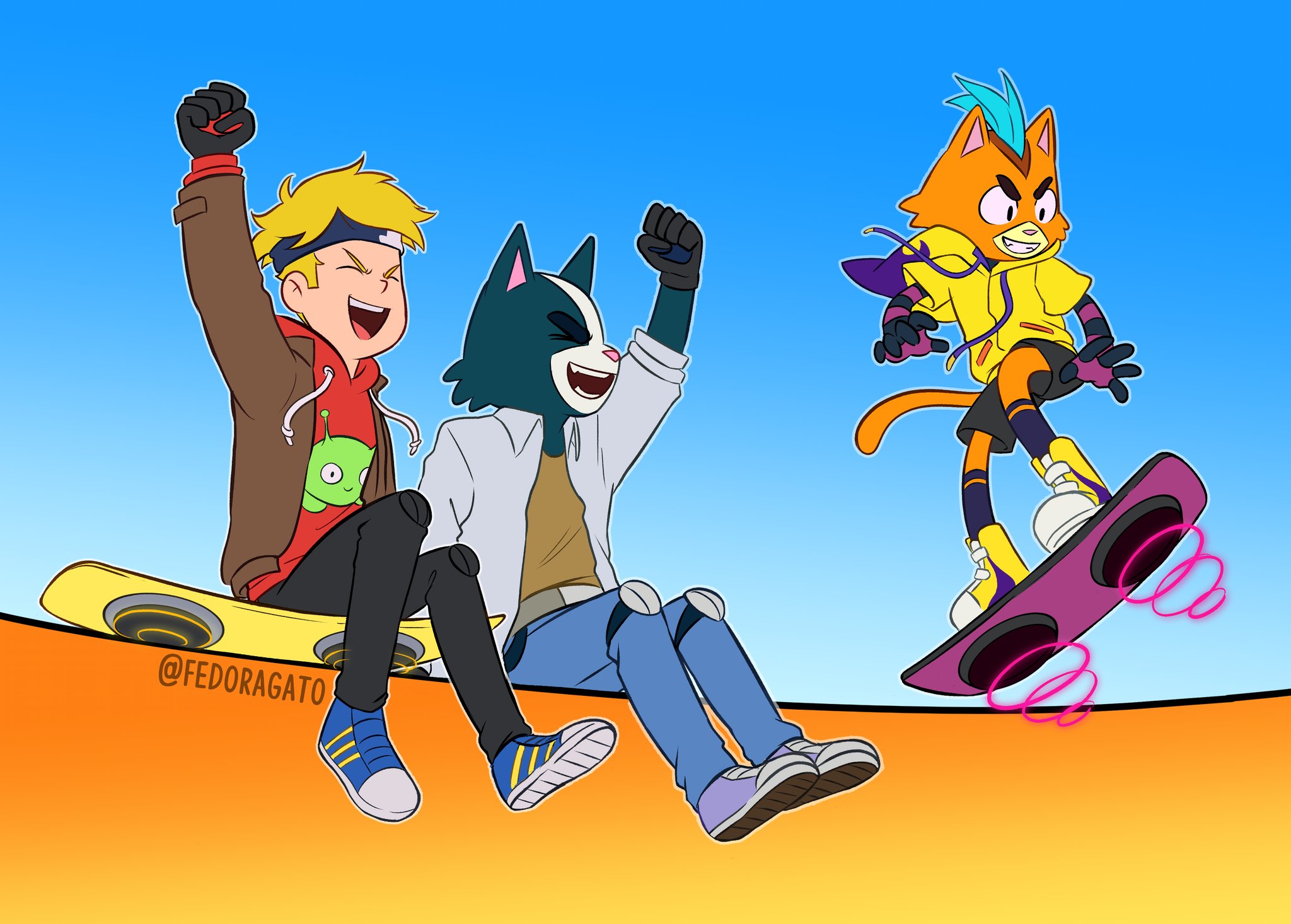 tv show, final space, avocato (final space), blonde, gary goodspeed, hoodie, hoverboard, jacket, little cato (final space), smile, sneakers Phone Background