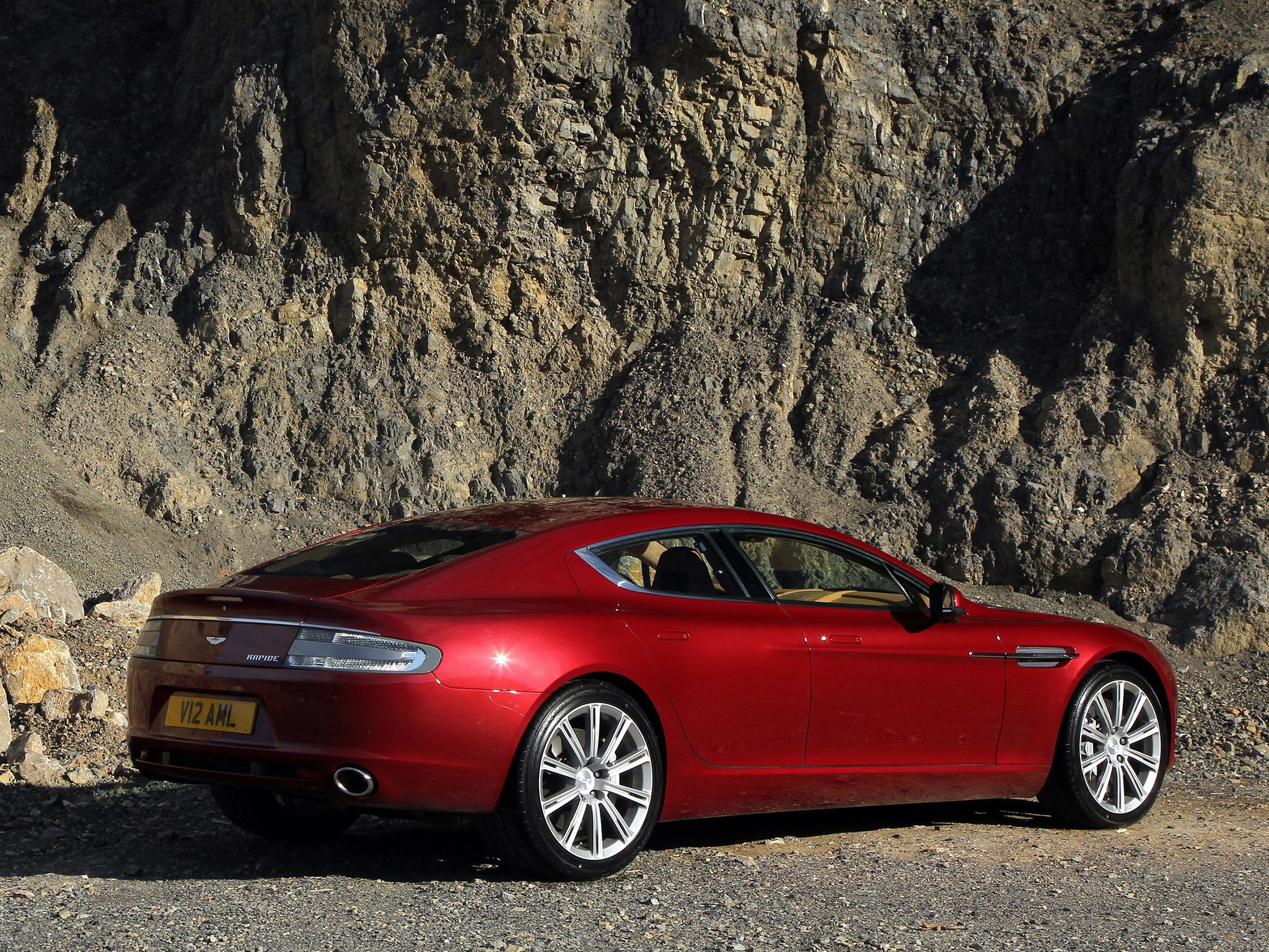 aston martin, cars, red, rock, side view, 2009, rapide