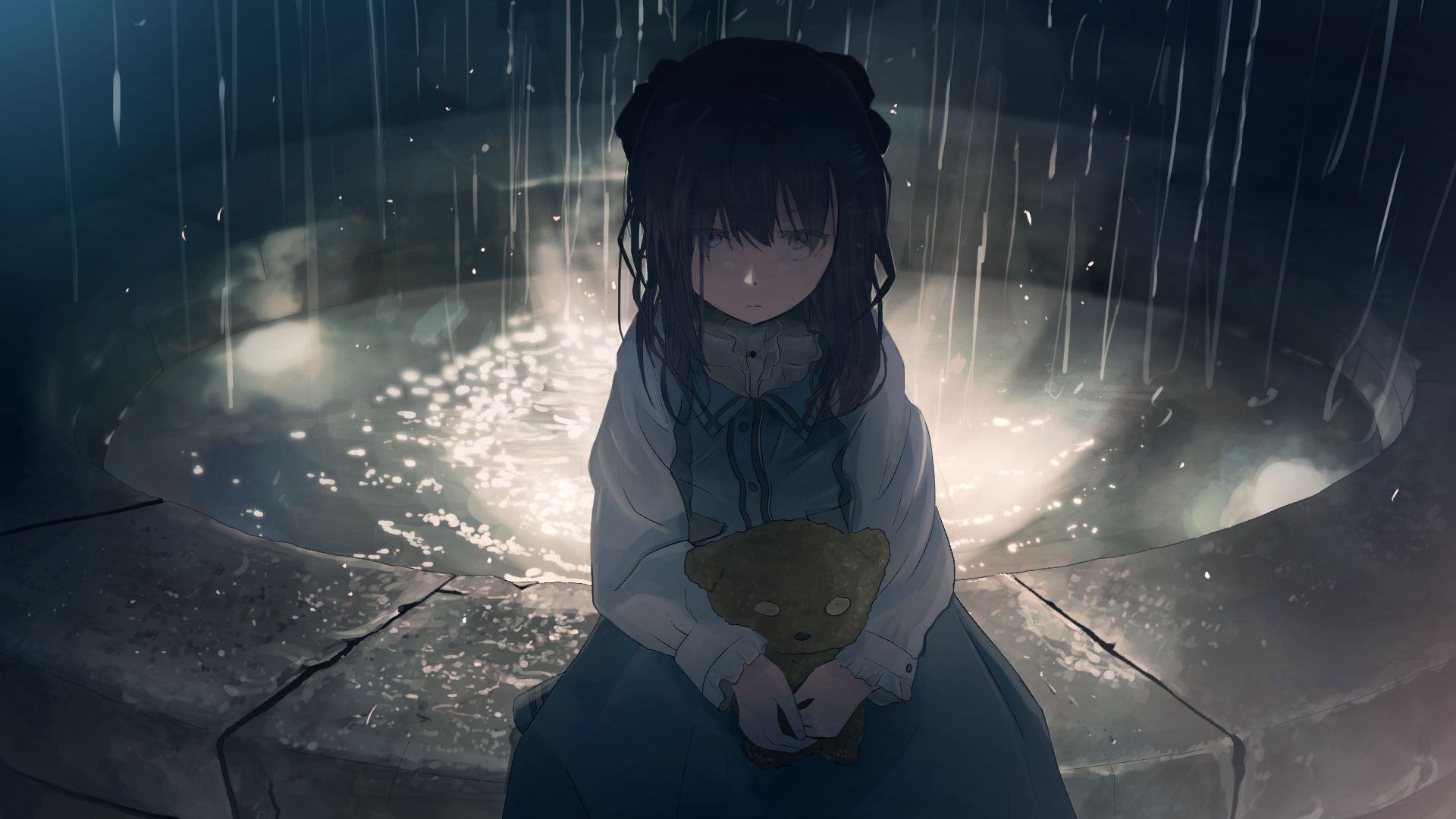 sadness, rain, anime, original, well 1080p