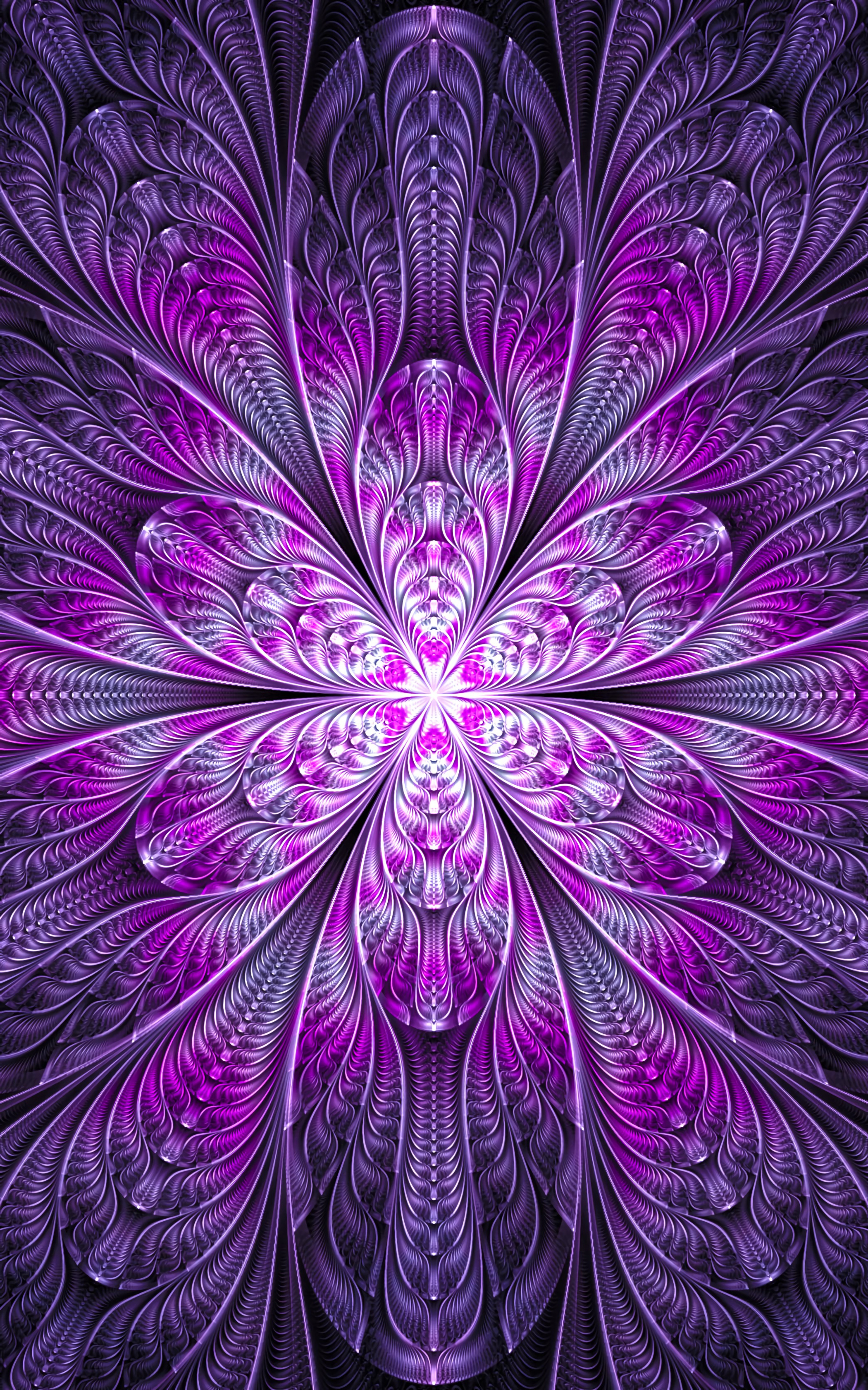 abstract, bright, digital, fractal, purple, flower, violet 4K