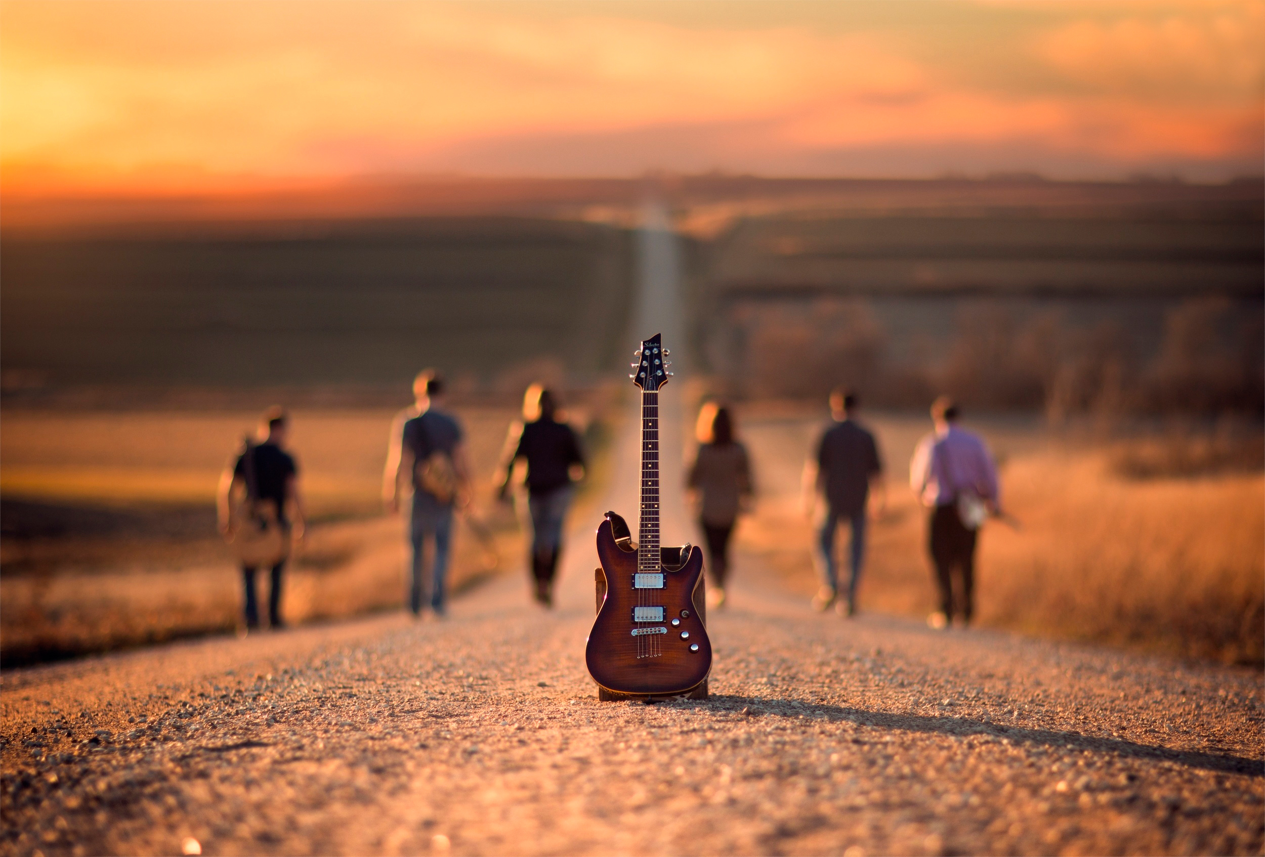 guitar, people, road, depth of field, music