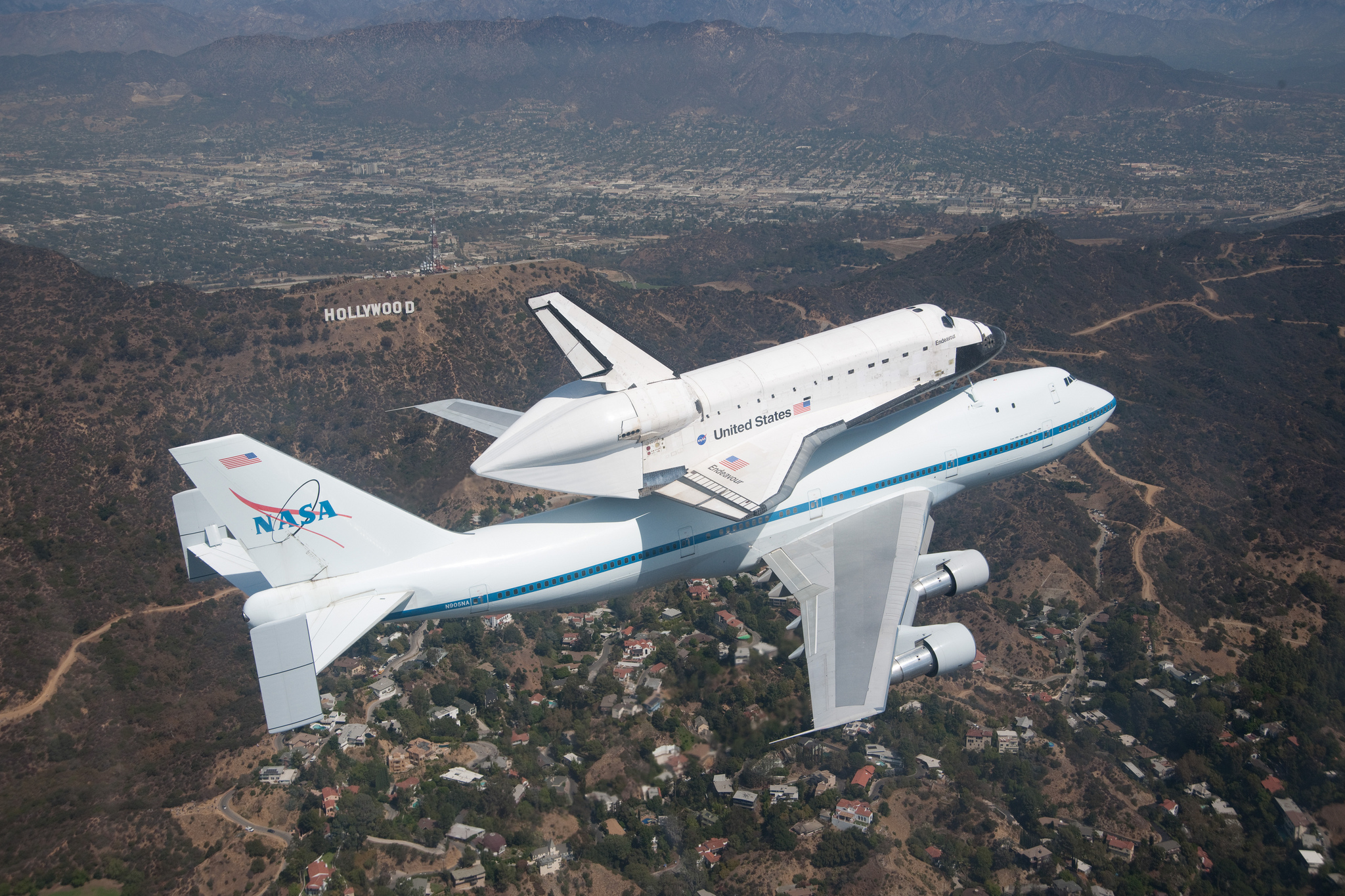 space shuttles, vehicles, space shuttle endeavour, airplane, hollywood hills, nasa, shuttle, space shuttle HD wallpaper