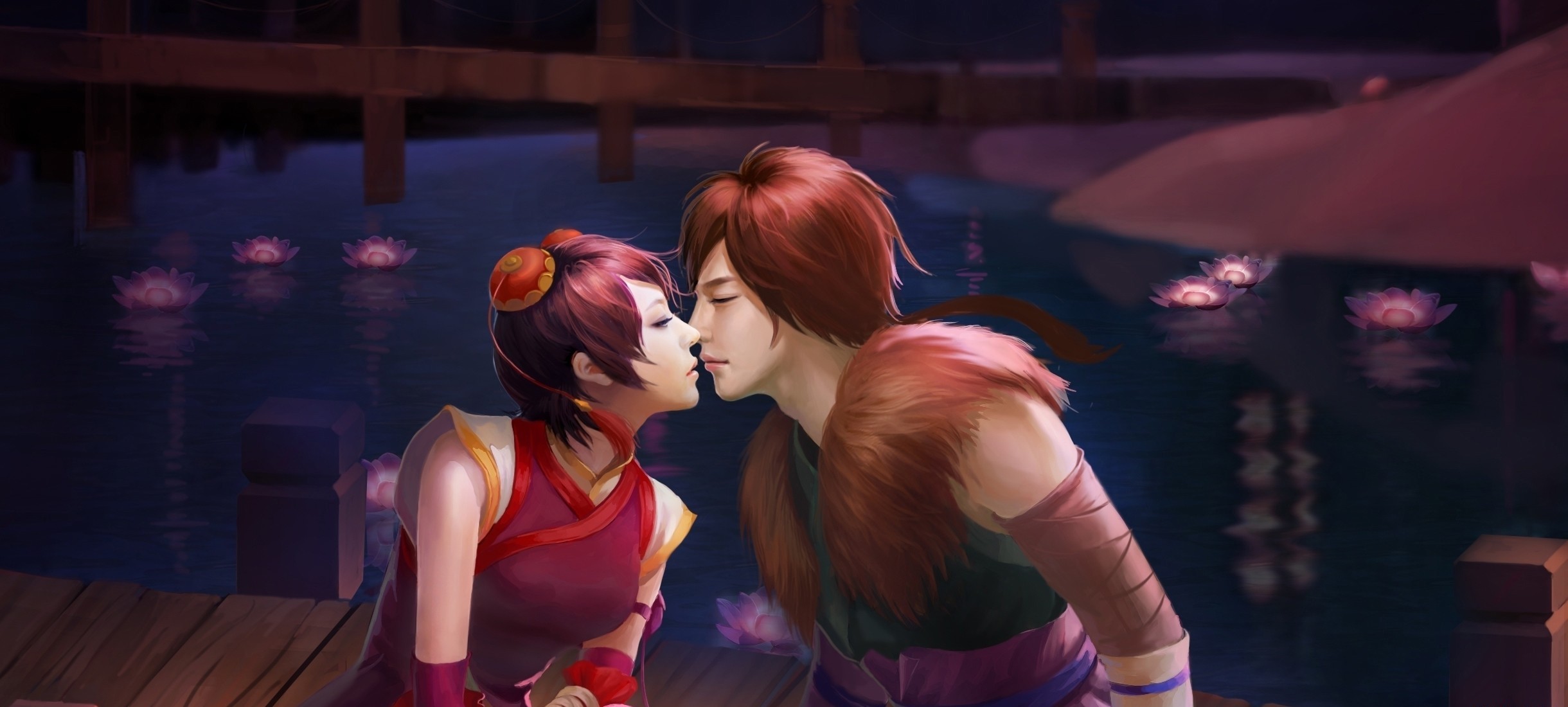 love, kiss, fantasy, water lily 8K
