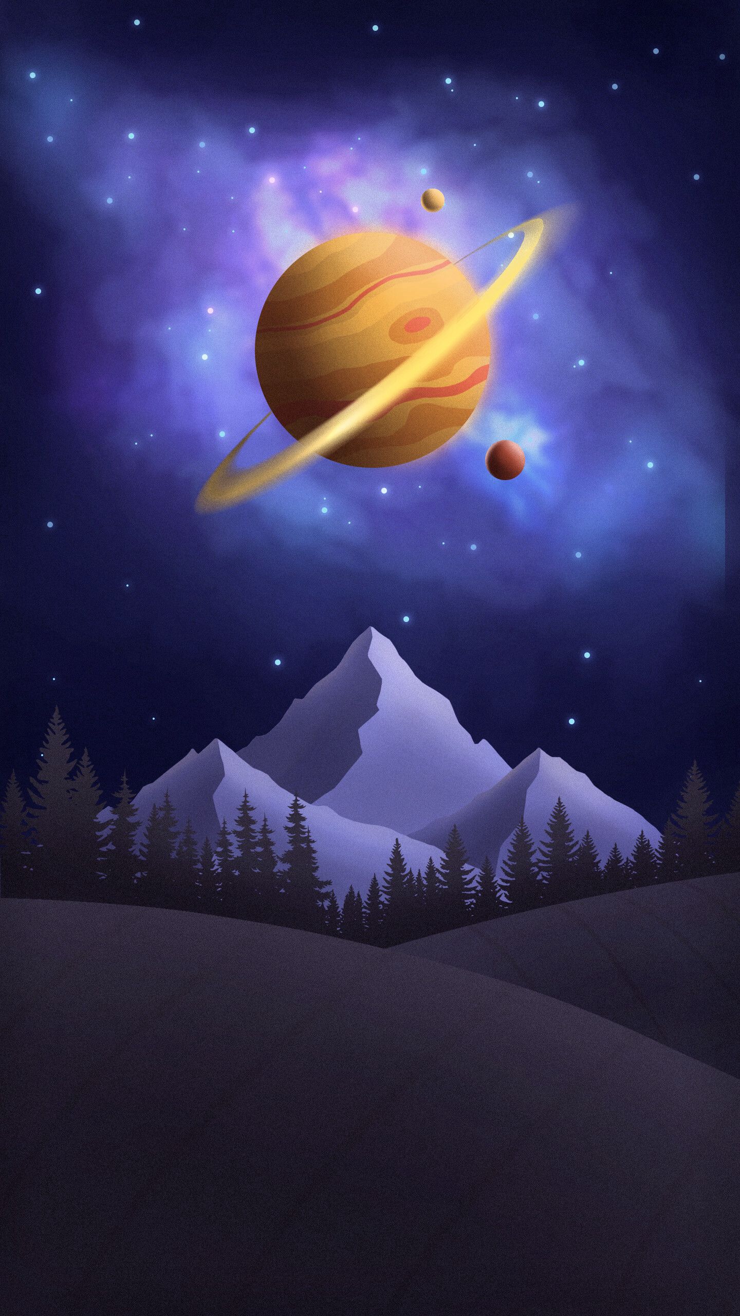 67858 скачать обои сатурн, космос, арт, планета, горы - заставки и картинки бесплатно