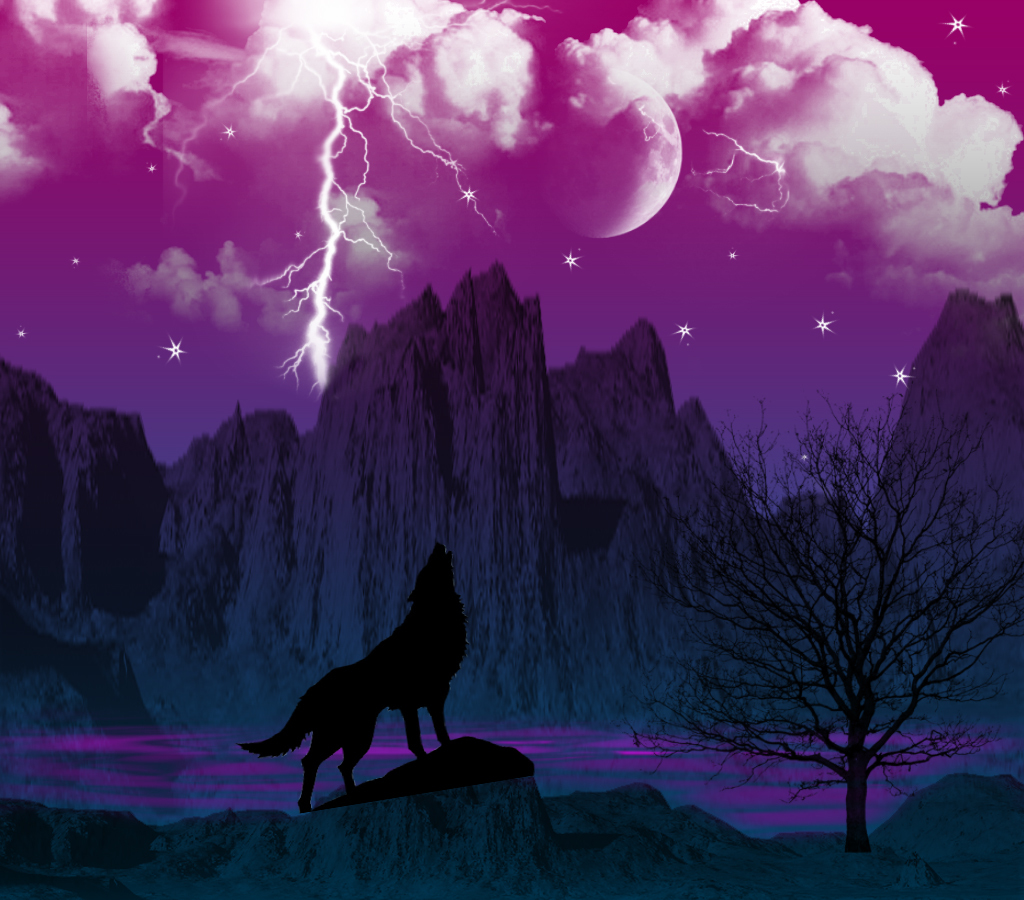 lightning, animals, wolfs, sky, pictures Phone Background