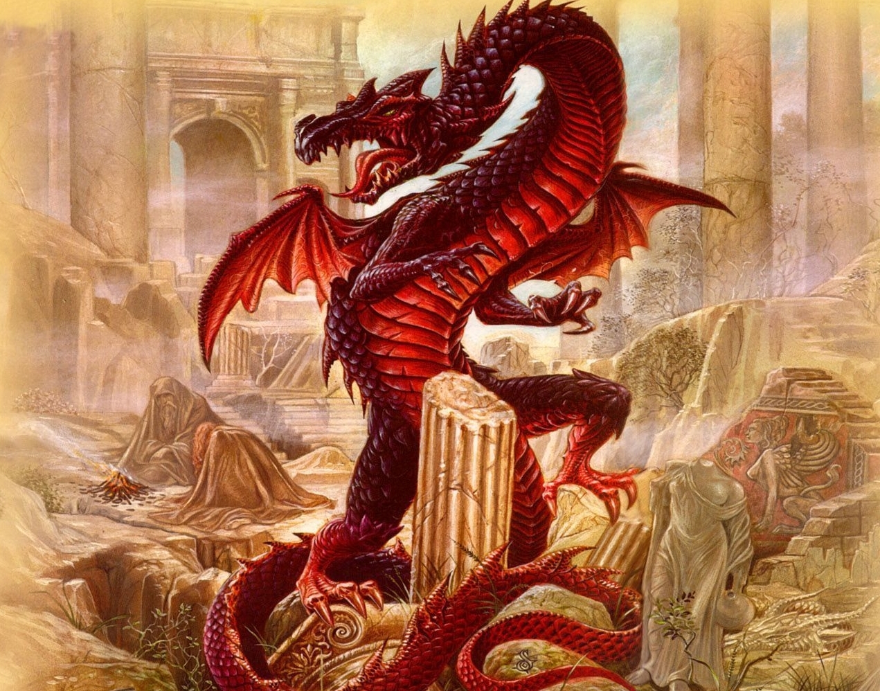 Красно-золотой дракон фэнтези