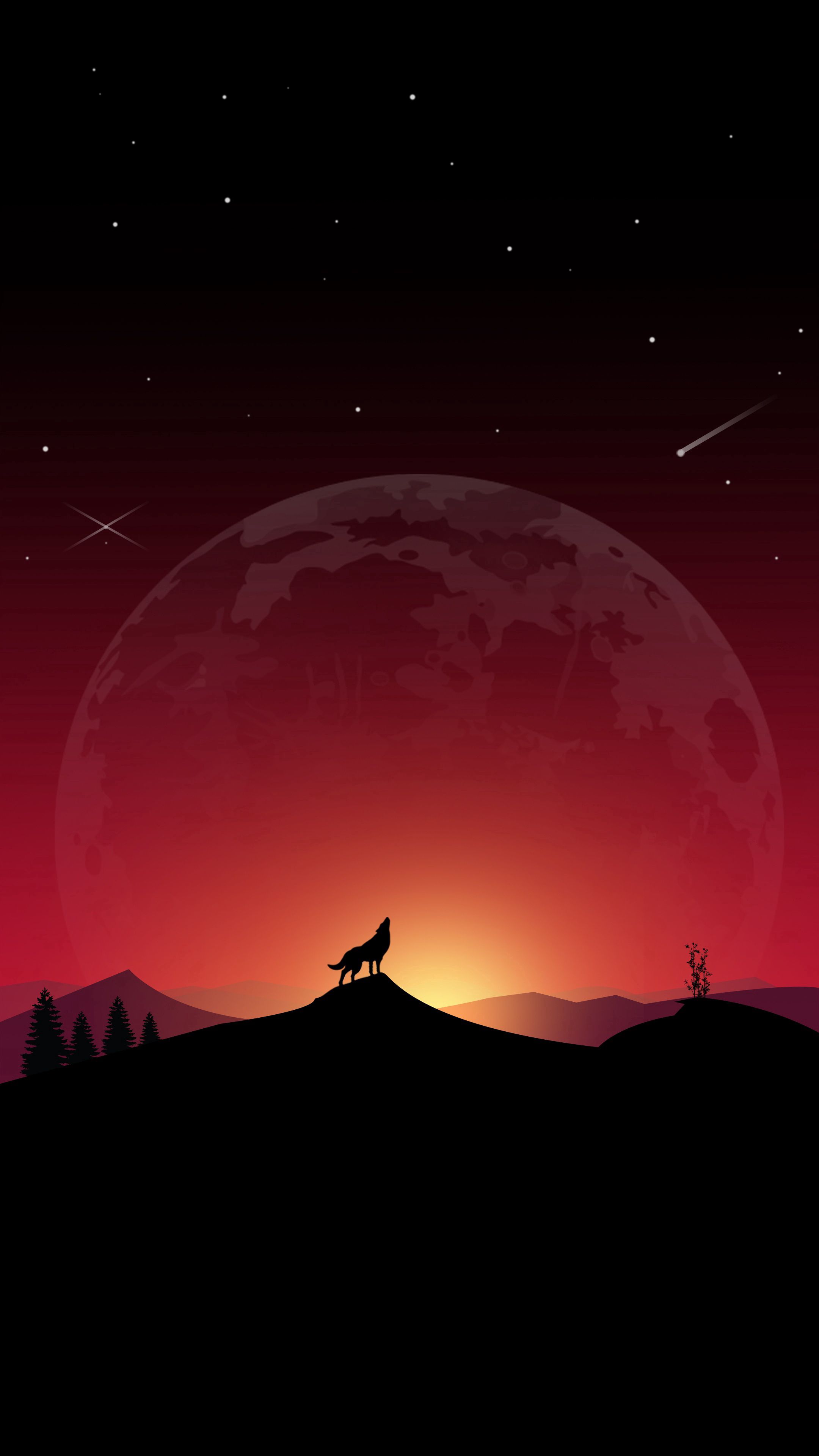 Mobile wallpaper wolf, vector, art, full moon, howl, loneliness