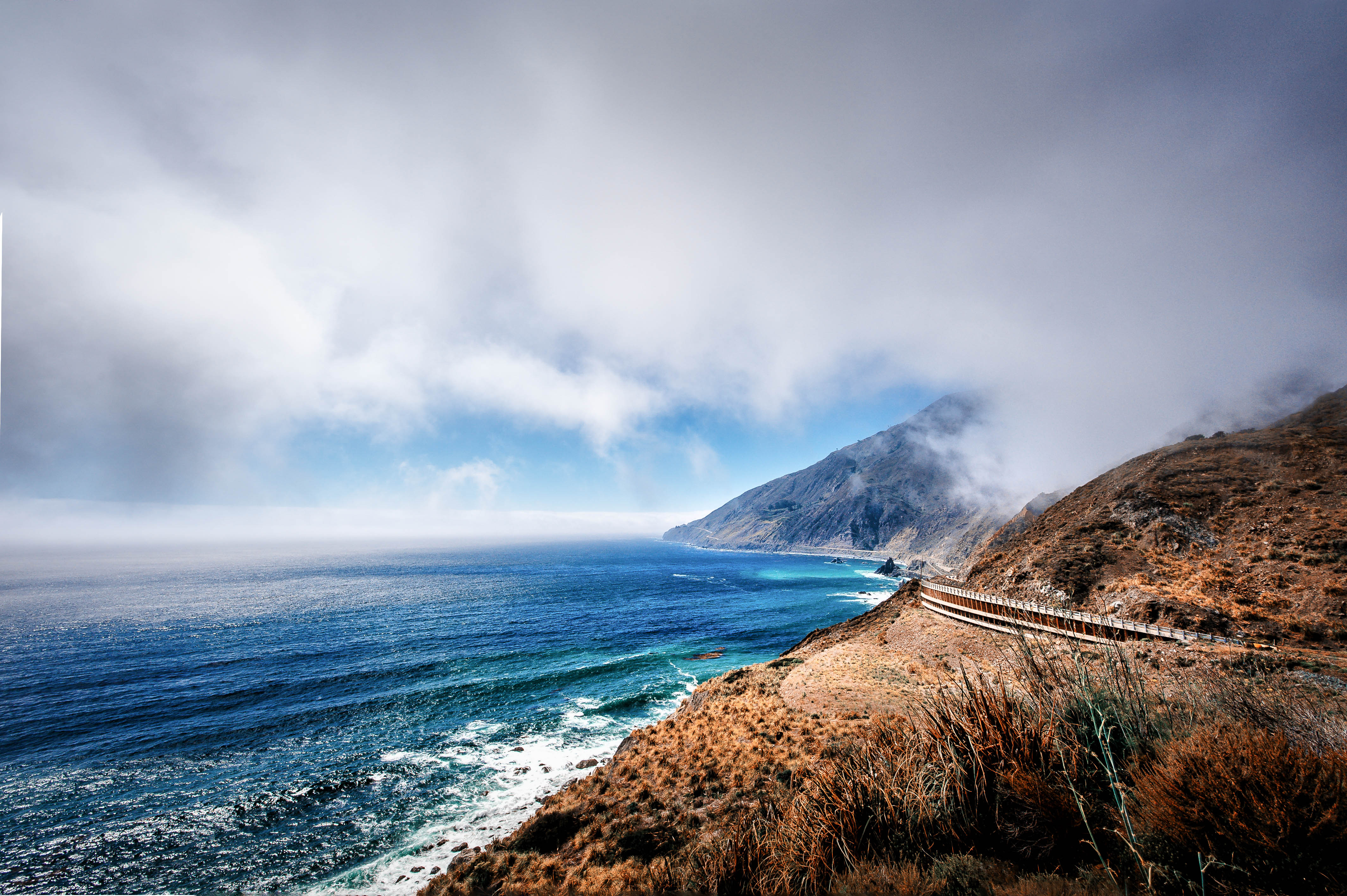 california, nature, mountains, coast, fog, ocean, bay wallpaper for mobile