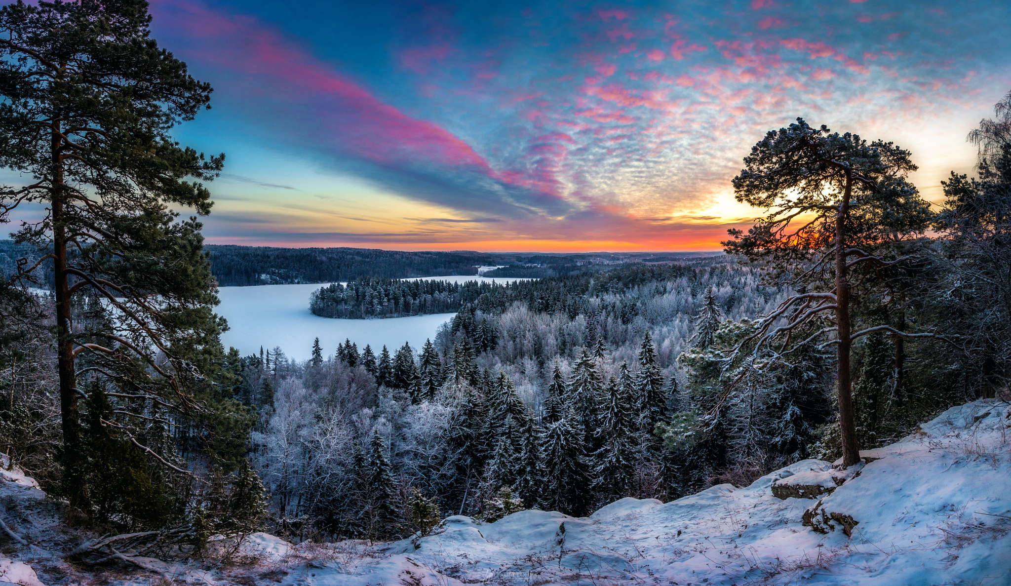 1500797 Hintergrundbild herunterladen erde/natur, winter, finnland, wald, horizont, see, himmel, sonnenuntergang - Bildschirmschoner und Bilder kostenlos