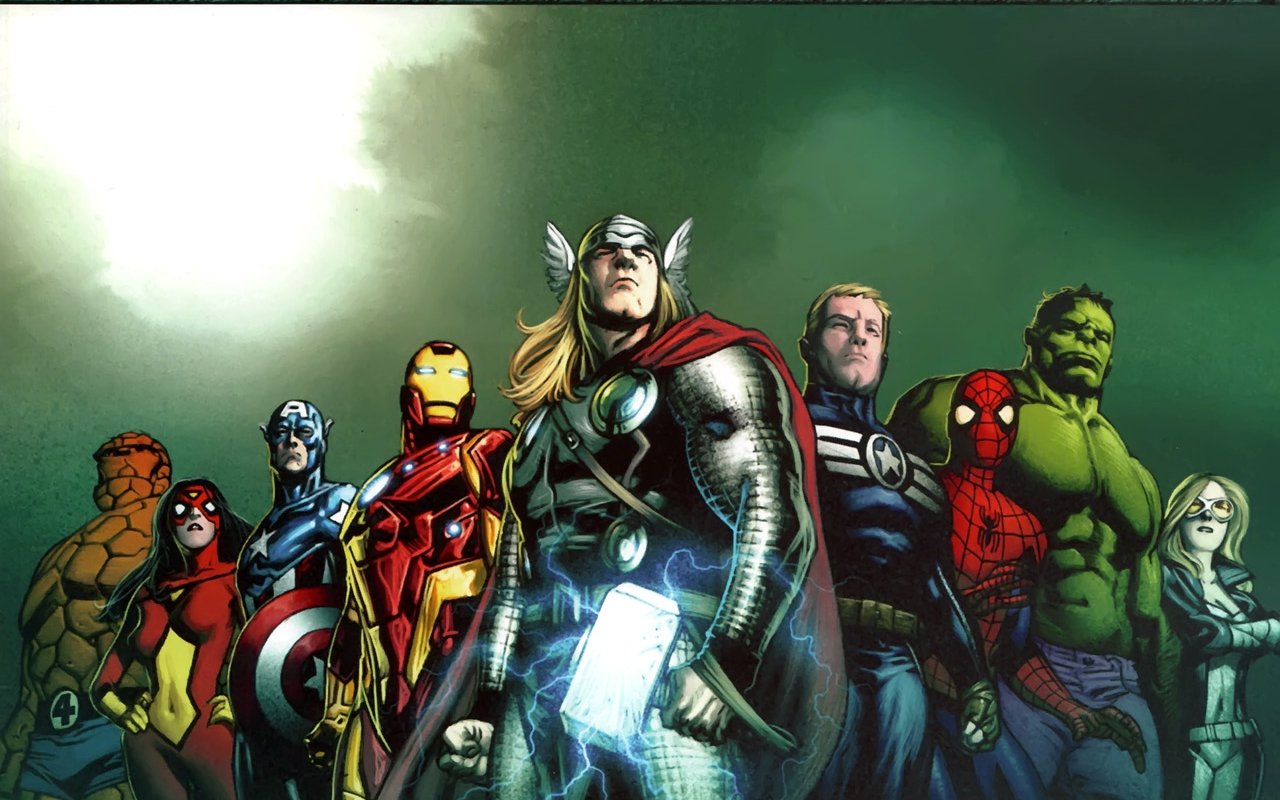iron man, comics, avengers, captain america, hulk, jessica drew (marvel comics), mockingbird (marvel), peter parker, spider man, spider woman, steve rogers, thing (marvel comics), thor
