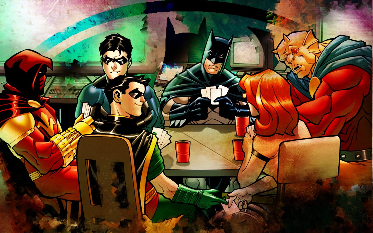 justice league, comics, batman, dc comics, dick grayson, etrigan the demon, nightwing, red hood, robin (dc comics), tim drake 1080p