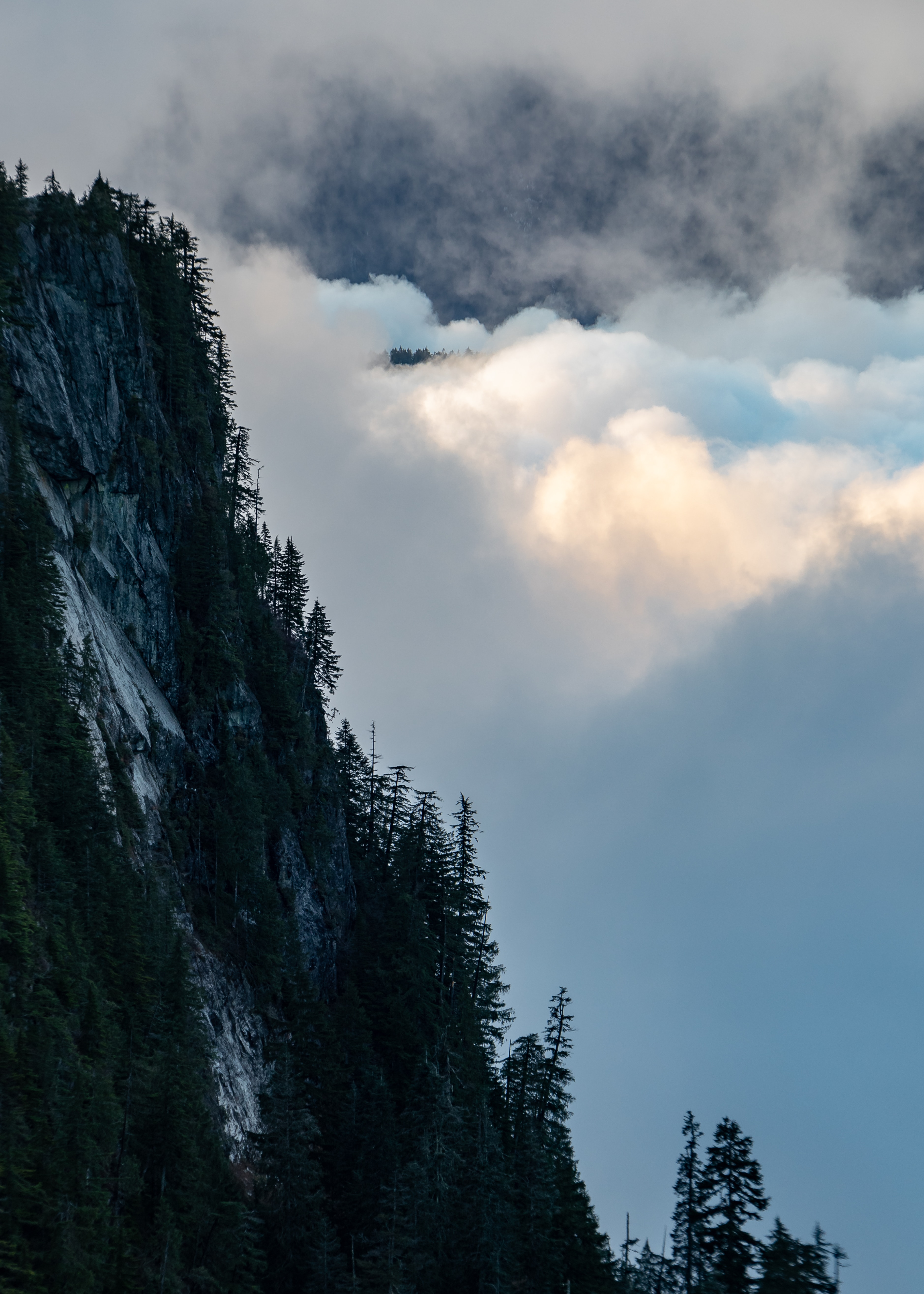 61822 скачать обои скала, природа, деревья, облака, гора, вершина - заставки и картинки бесплатно